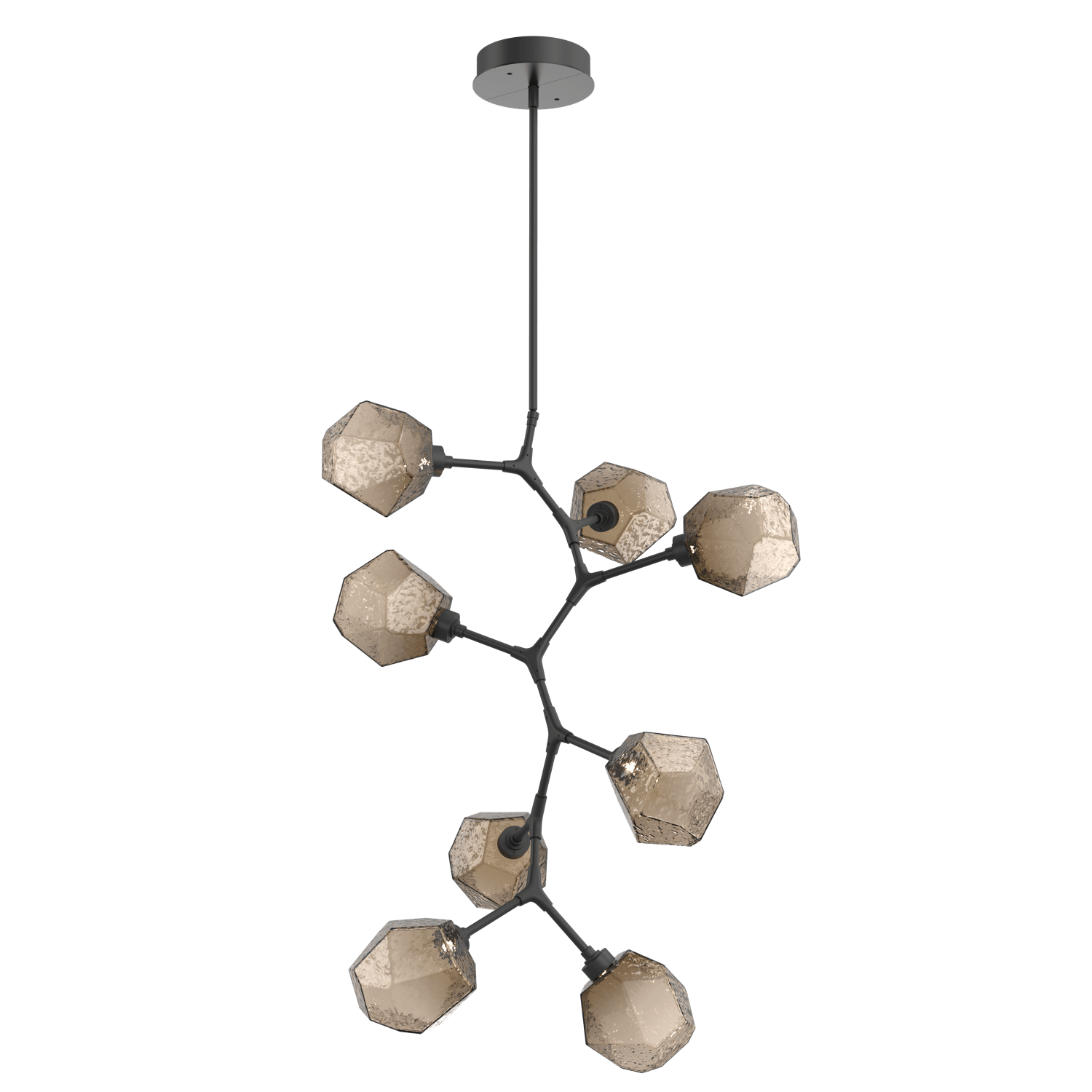 CHB0039-VB-MB-B-Hammerton-Studio-Gem-8-light-modern-vine-chandelier-with-matte-black-finish-and-bronze-blown-glass-shades-and-LED-lamping