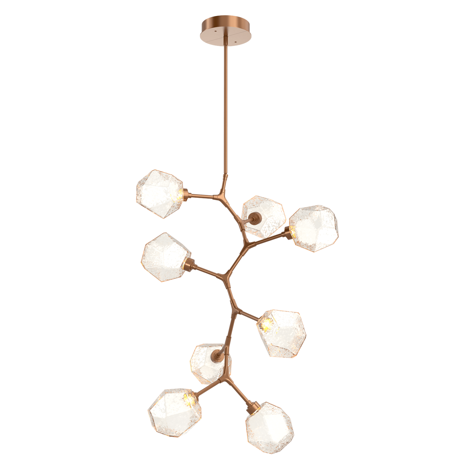CHB0039-VB-NB-A-Hammerton-Studio-Gem-8-light-modern-vine-chandelier-with-novel-brass-finish-and-amber-blown-glass-shades-and-LED-lamping