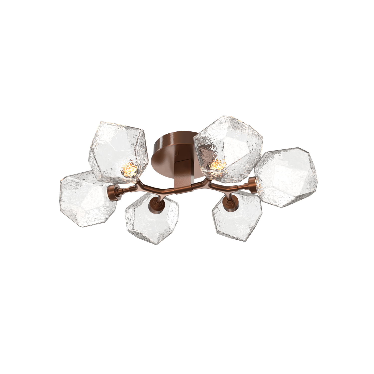 CLB0039-01-BB-C-Hammerton-Studio-Gem-6-light-organic-flush-mount-light-with-burnished-bronze-finish-and-clear-blown-glass-shades-and-LED-lamping