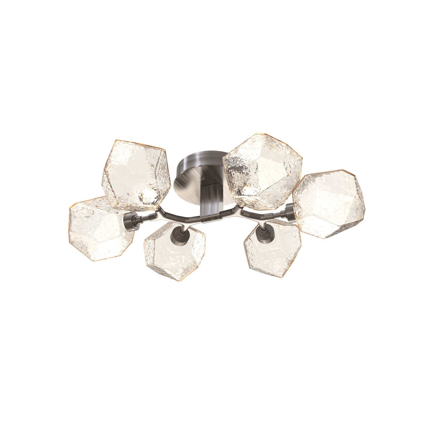 CLB0039-01-GM-A-Hammerton-Studio-Gem-6-light-organic-flush-mount-light-with-gunmetal-finish-and-amber-blown-glass-shades-and-LED-lamping
