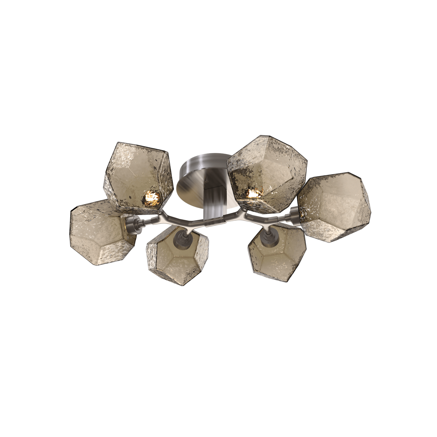 CLB0039-01-GM-B-Hammerton-Studio-Gem-6-light-organic-flush-mount-light-with-gunmetal-finish-and-bronze-blown-glass-shades-and-LED-lamping