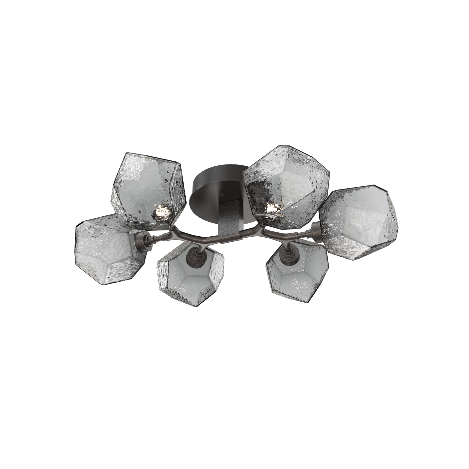 CLB0039-01-GP-S-Hammerton-Studio-Gem-6-light-organic-flush-mount-light-with-graphite-finish-and-smoke-blown-glass-shades-and-LED-lamping