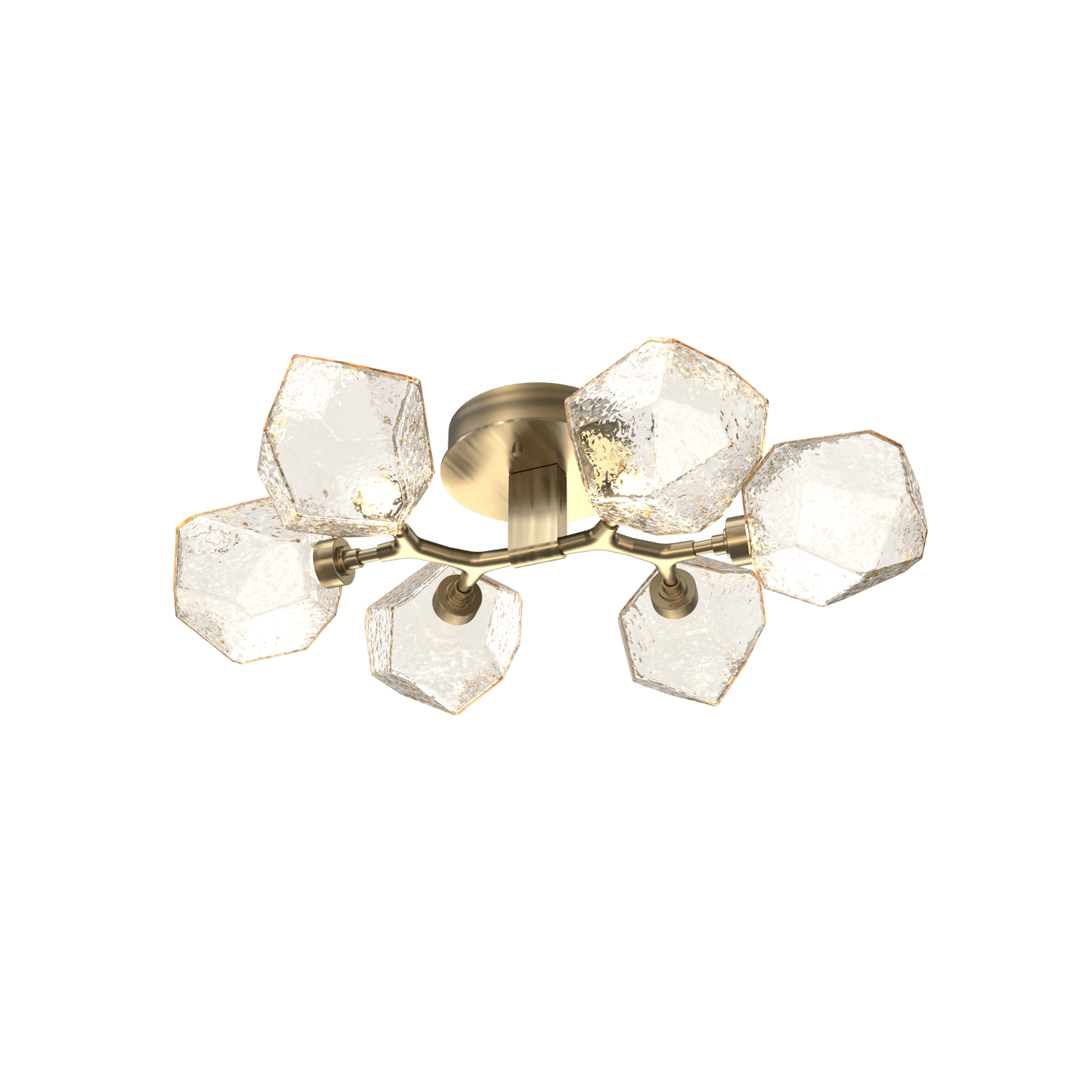 CLB0039-01-HB-A-Hammerton-Studio-Gem-6-light-organic-flush-mount-light-with-heritage-brass-finish-and-amber-blown-glass-shades-and-LED-lamping