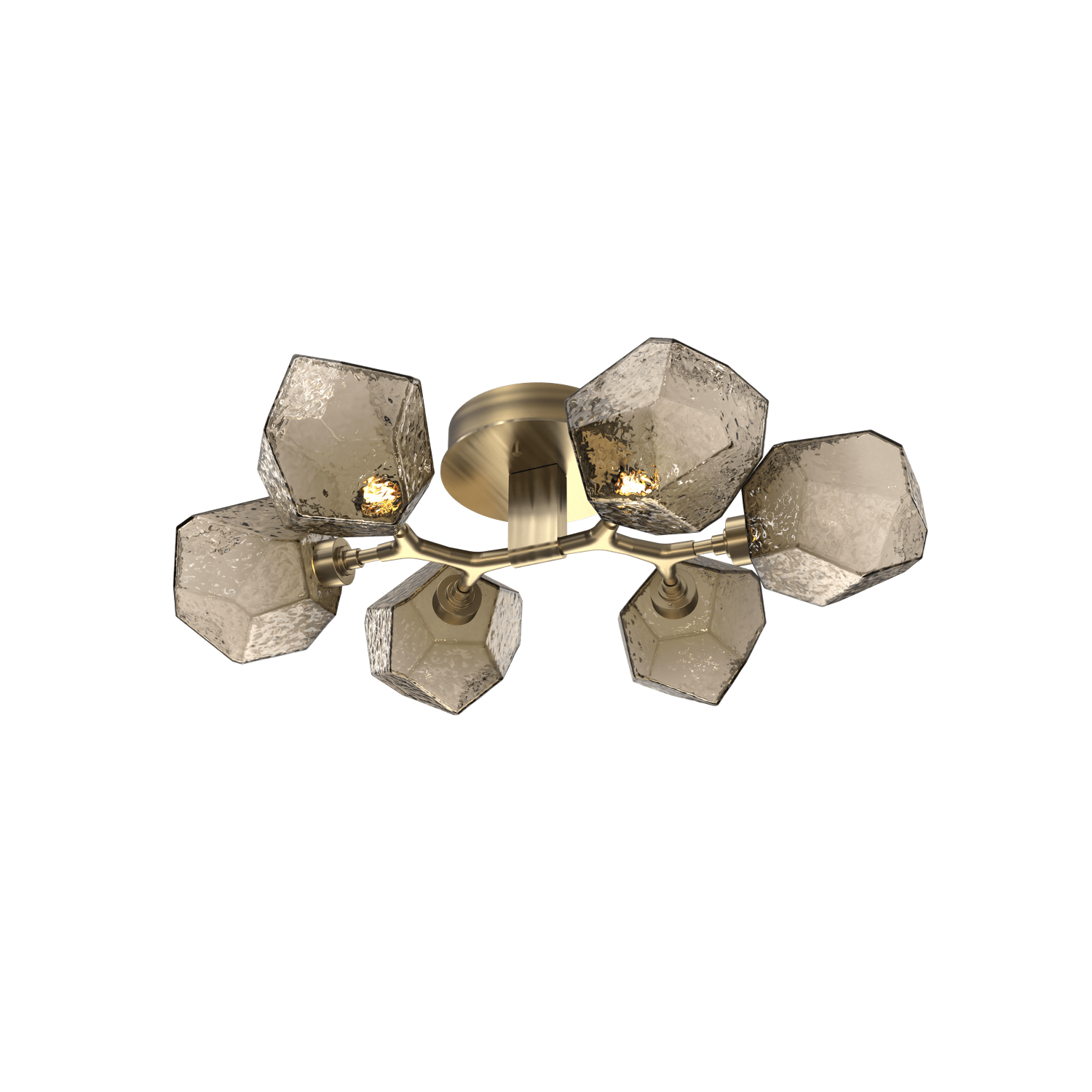 CLB0039-01-HB-B-Hammerton-Studio-Gem-6-light-organic-flush-mount-light-with-heritage-brass-finish-and-bronze-blown-glass-shades-and-LED-lamping