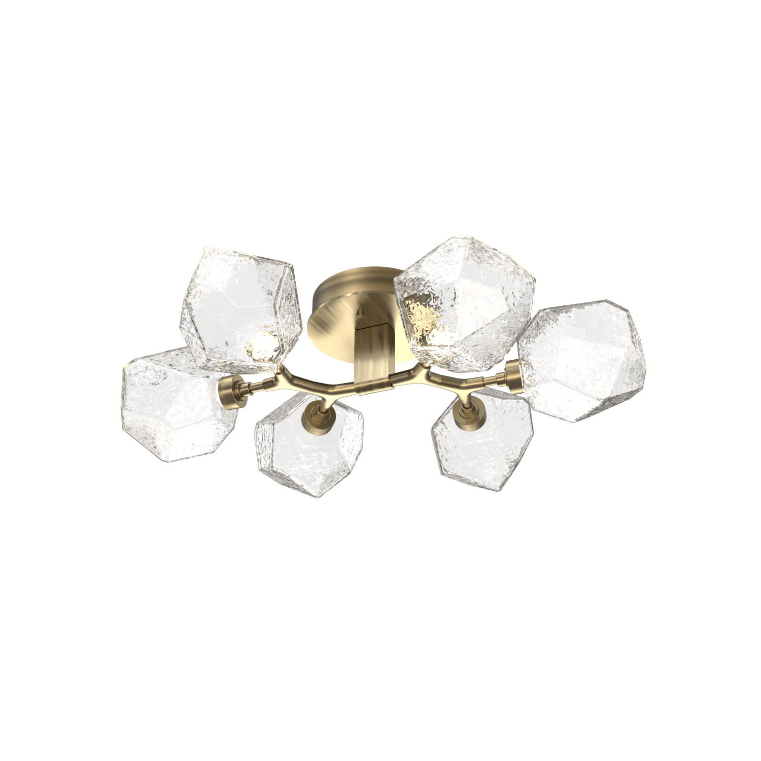 CLB0039-01-HB-C-Hammerton-Studio-Gem-6-light-organic-flush-mount-light-with-heritage-brass-finish-and-clear-blown-glass-shades-and-LED-lamping