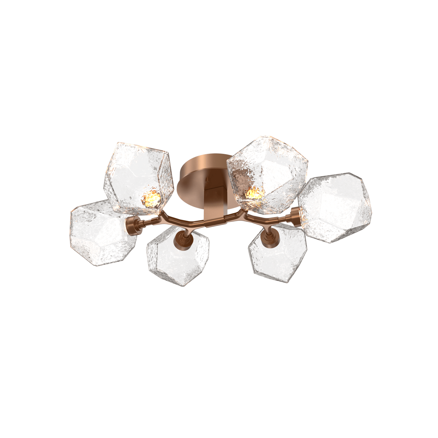 CLB0039-01-NB-C-Hammerton-Studio-Gem-6-light-organic-flush-mount-light-with-novel-brass-finish-and-clear-blown-glass-shades-and-LED-lamping