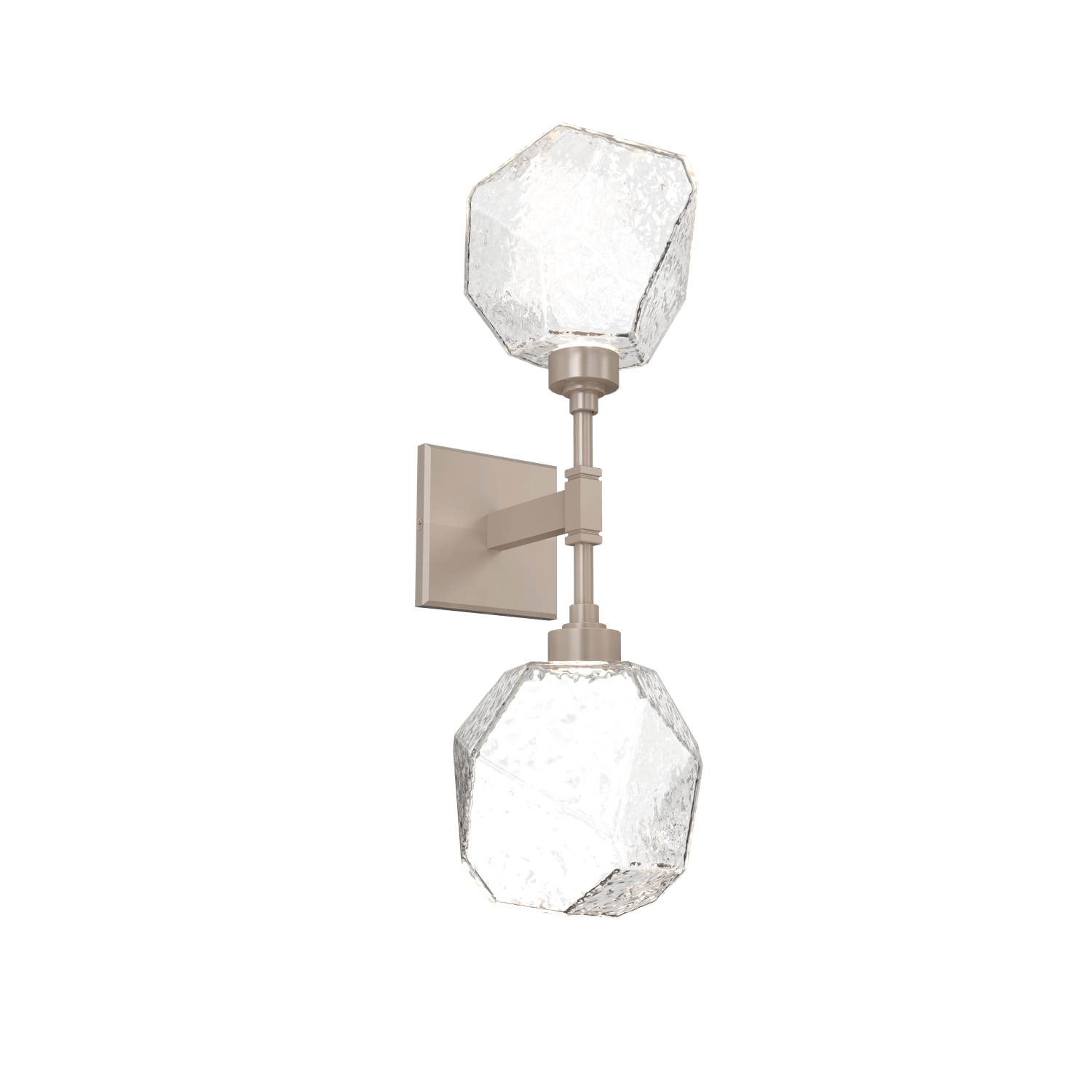 IDB0039-02-BS-C-Hammerton-Studio-Gem-double-wall-sconce-with-metallic-beige-silver-finish-and-clear-blown-glass-shades-and-LED-lamping