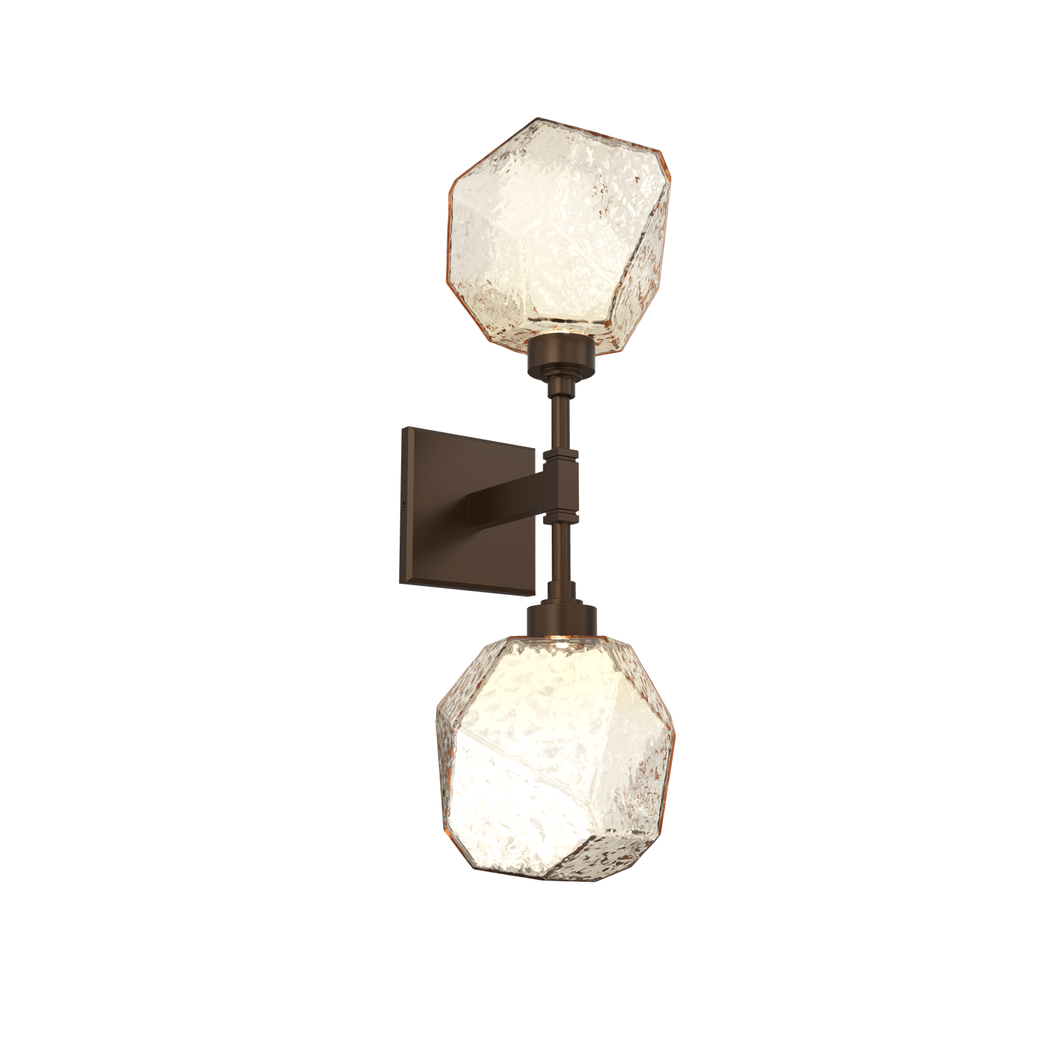 IDB0039-02-FB-A-Hammerton-Studio-Gem-double-wall-sconce-with-flat-bronze-finish-and-amber-blown-glass-shades-and-LED-lamping