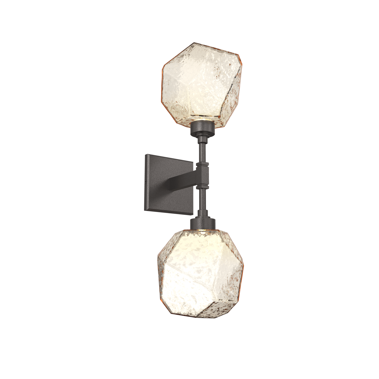 IDB0039-02-GP-A-Hammerton-Studio-Gem-double-wall-sconce-with-graphite-finish-and-amber-blown-glass-shades-and-LED-lamping