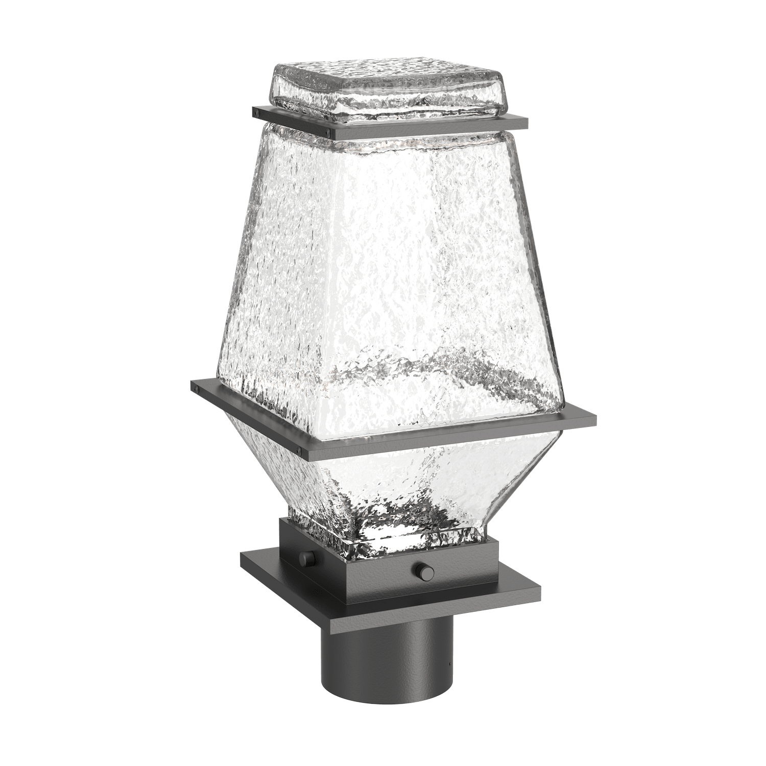OMB0077-02-AG-C-Hammerton-Studio-Landmark-16-inch-postmount-light-with-argento-grey-finish-and-clear-blown-glass-shades-and-LED-lamping