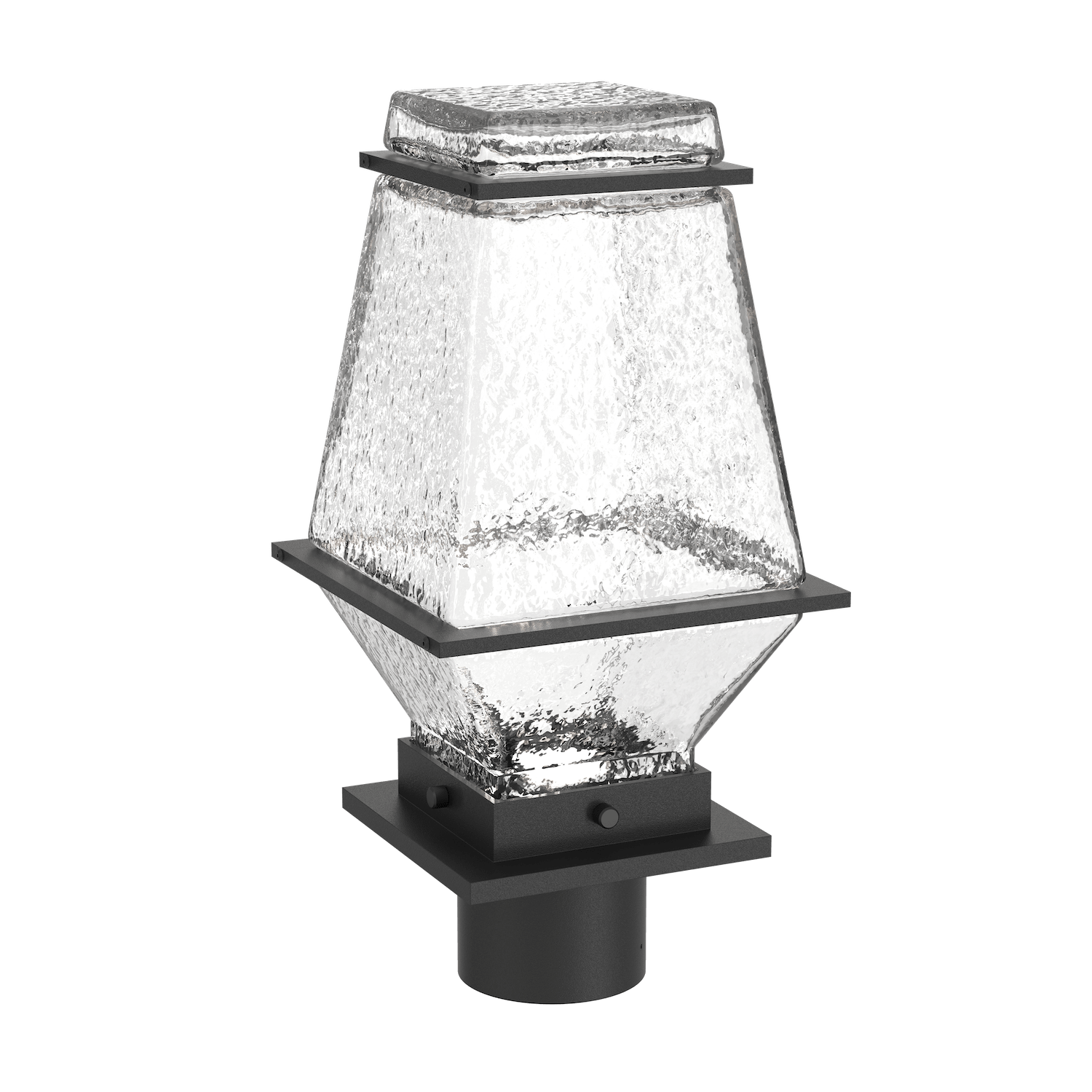 OMB0077-02-TB-C-Hammerton-Studio-Landmark-16-inch-postmount-light-with-textured-black-finish-and-clear-blown-glass-shades-and-LED-lamping