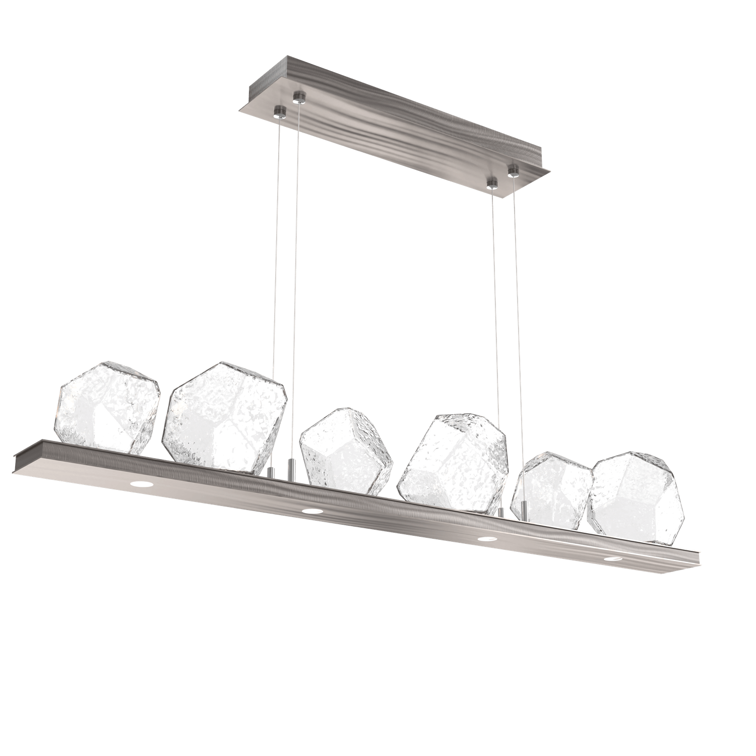 PLB0039-0B-GM-C-Hammerton-Studio-Gem-44-inch-linear-chandelier-with-gunmetal-finish-and-clear-blown-glass-shades-and-LED-lamping