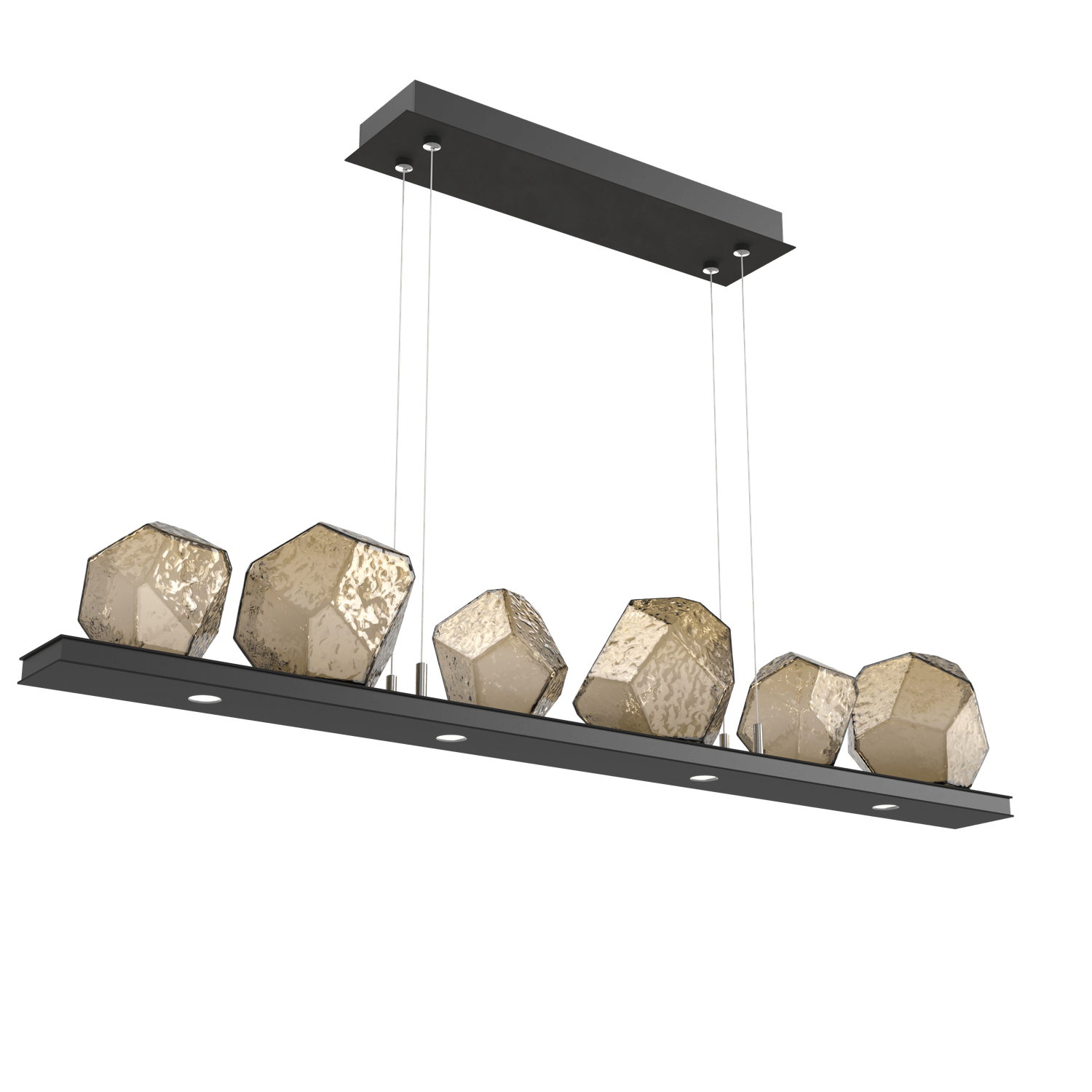 PLB0039-0B-MB-B-Hammerton-Studio-Gem-44-inch-linear-chandelier-with-matte-black-finish-and-bronze-blown-glass-shades-and-LED-lamping