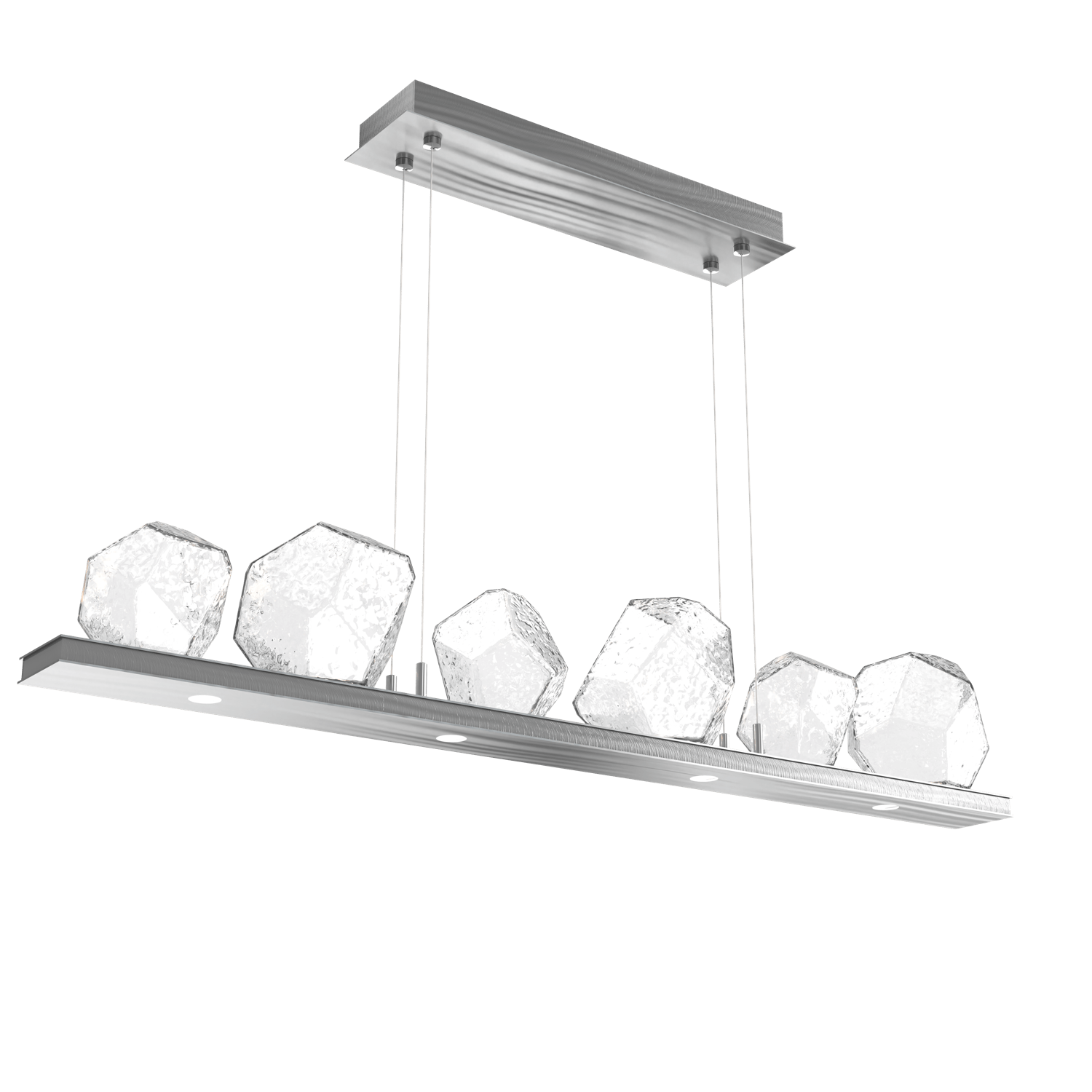PLB0039-0B-SN-C-Hammerton-Studio-Gem-44-inch-linear-chandelier-with-satin-nickel-finish-and-clear-blown-glass-shades-and-LED-lamping
