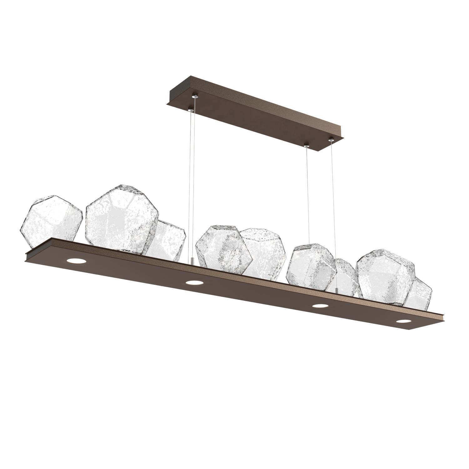 PLB0039-0C-FB-C-Hammerton-Studio-Gem-59-inch-linear-chandelier-with-flat-bronze-finish-and-clear-blown-glass-shades-and-LED-lamping