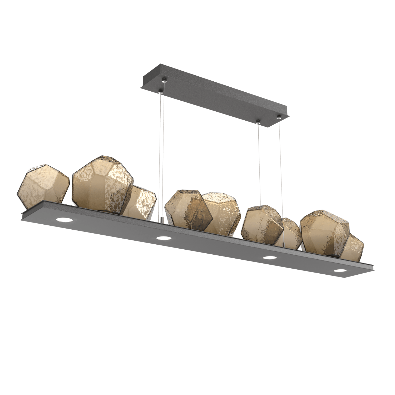 PLB0039-0C-GP-B-Hammerton-Studio-Gem-59-inch-linear-chandelier-with-graphite-finish-and-bronze-blown-glass-shades-and-LED-lamping