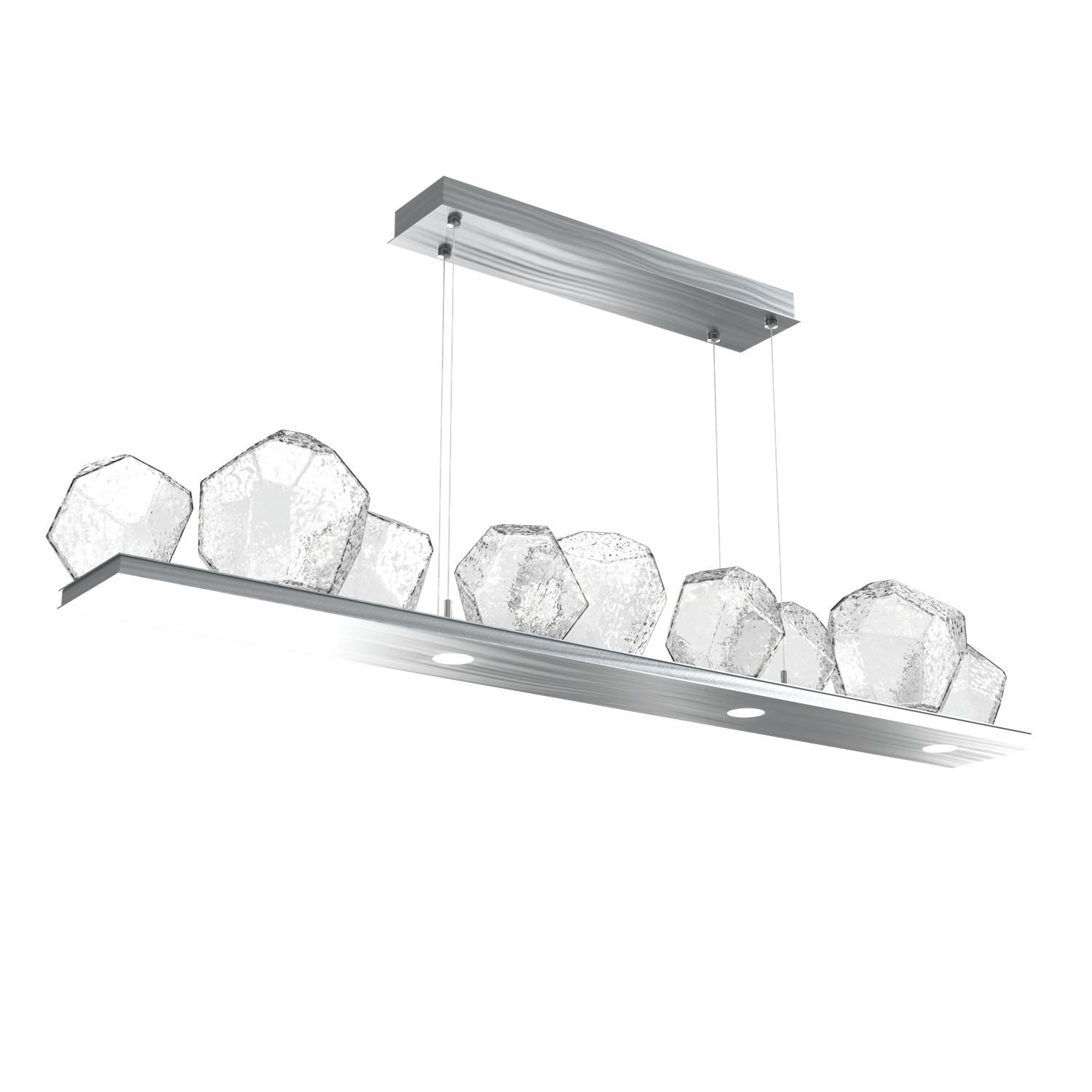PLB0039-0C-SN-C-Hammerton-Studio-Gem-59-inch-linear-chandelier-with-satin-nickel-finish-and-clear-blown-glass-shades-and-LED-lamping