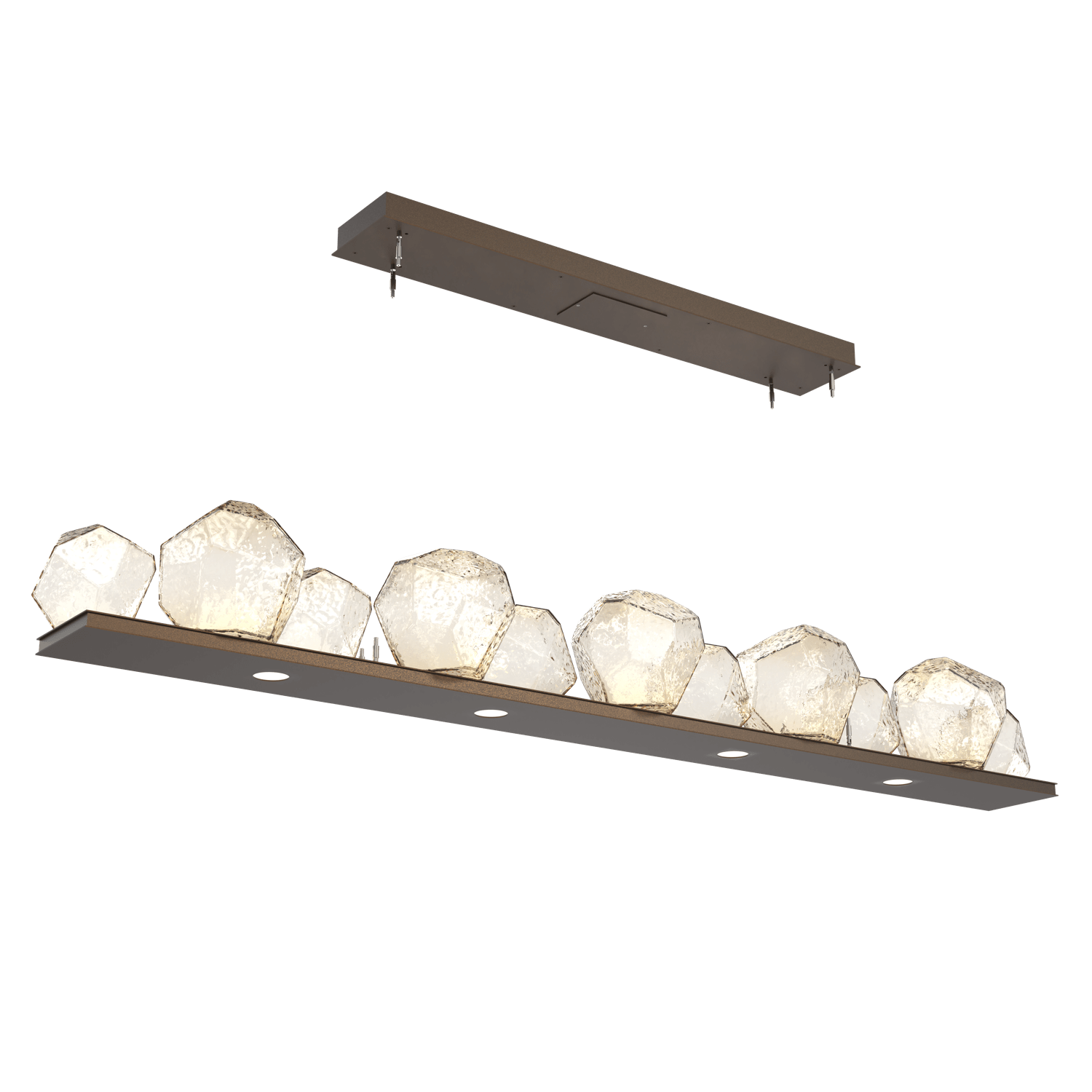 PLB0039-0E-FB-A-Hammerton-Studio-Gem-76-inch-linear-chandelier-with-flat-bronze-finish-and-amber-blown-glass-shades-and-LED-lamping