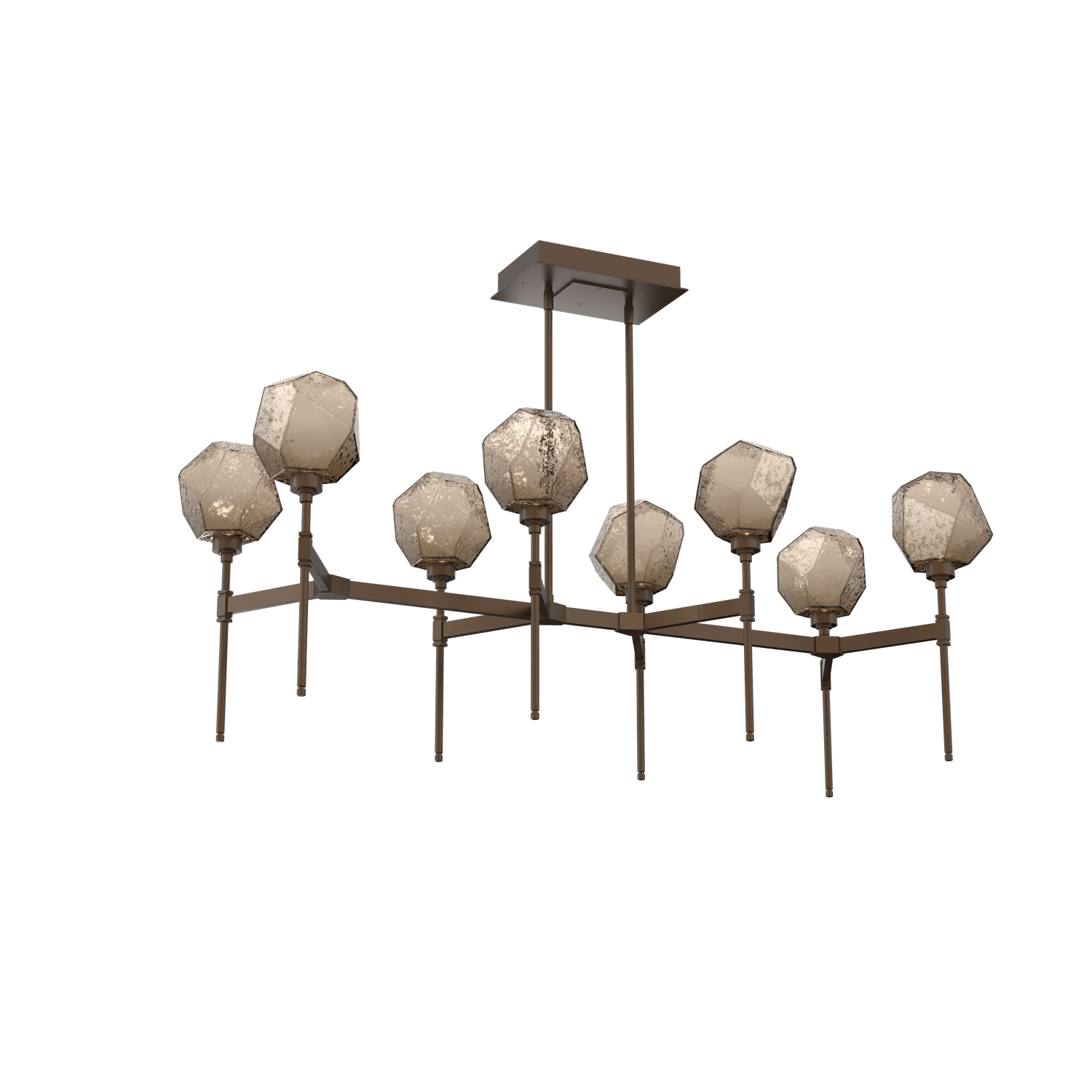 PLB0039-50-FB-B-Hammerton-Studio-Gem-50-inch-linear-belvedere-chandelier-with-flat-bronze-finish-and-bronze-blown-glass-shades-and-LED-lamping