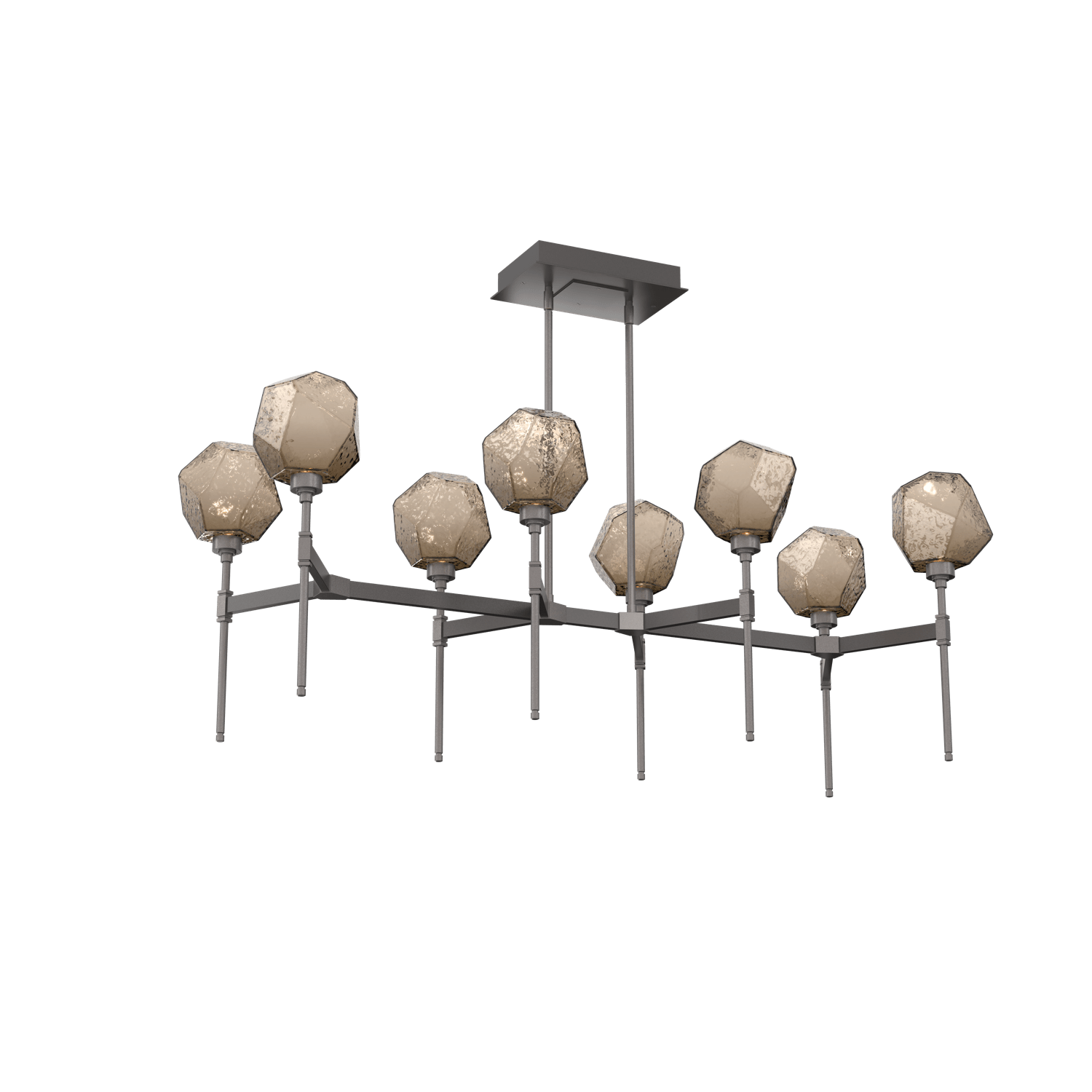 PLB0039-50-GP-B-Hammerton-Studio-Gem-50-inch-linear-belvedere-chandelier-with-graphite-finish-and-bronze-blown-glass-shades-and-LED-lamping