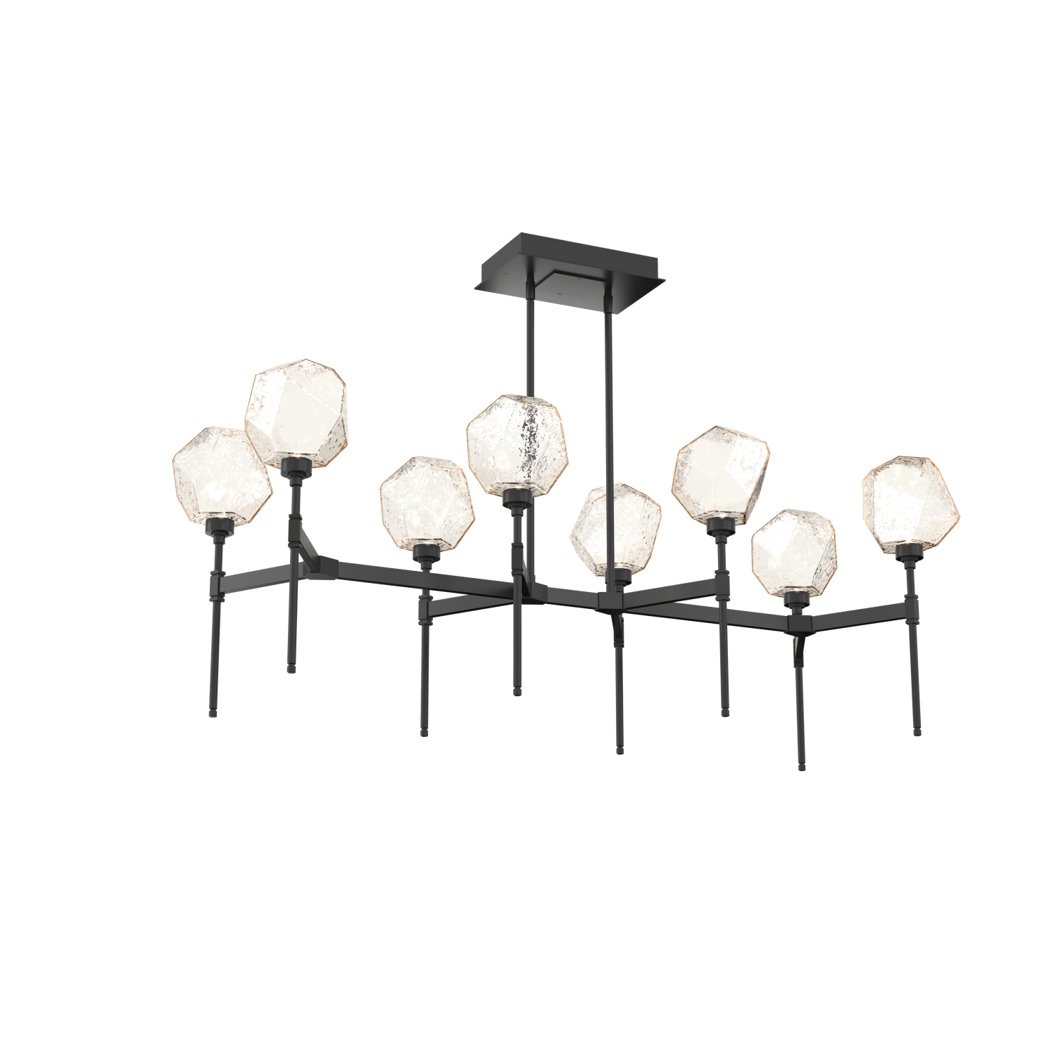 PLB0039-50-MB-A-Hammerton-Studio-Gem-50-inch-linear-belvedere-chandelier-with-matte-black-finish-and-amber-blown-glass-shades-and-LED-lamping