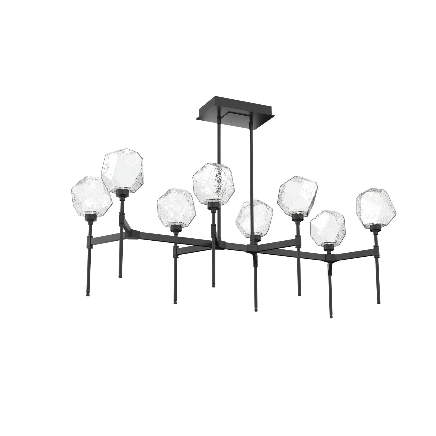 PLB0039-50-MB-C-Hammerton-Studio-Gem-50-inch-linear-belvedere-chandelier-with-matte-black-finish-and-clear-blown-glass-shades-and-LED-lamping