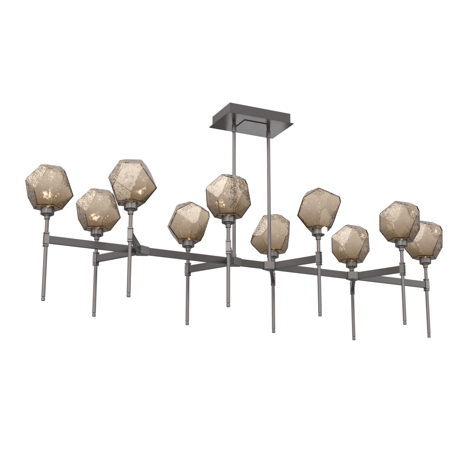 PLB0039-69-GP-B-Hammerton-Studio-Gem-69-inch-linear-belvedere-chandelier-with-graphite-finish-and-bronze-blown-glass-shades-and-LED-lamping