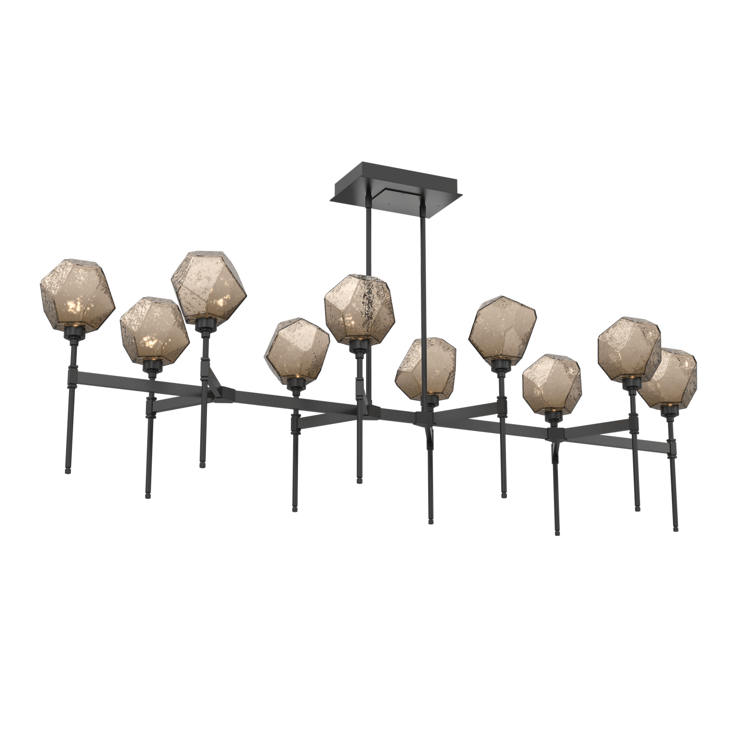 PLB0039-69-MB-B-Hammerton-Studio-Gem-69-inch-linear-belvedere-chandelier-with-matte-black-finish-and-bronze-blown-glass-shades-and-LED-lamping