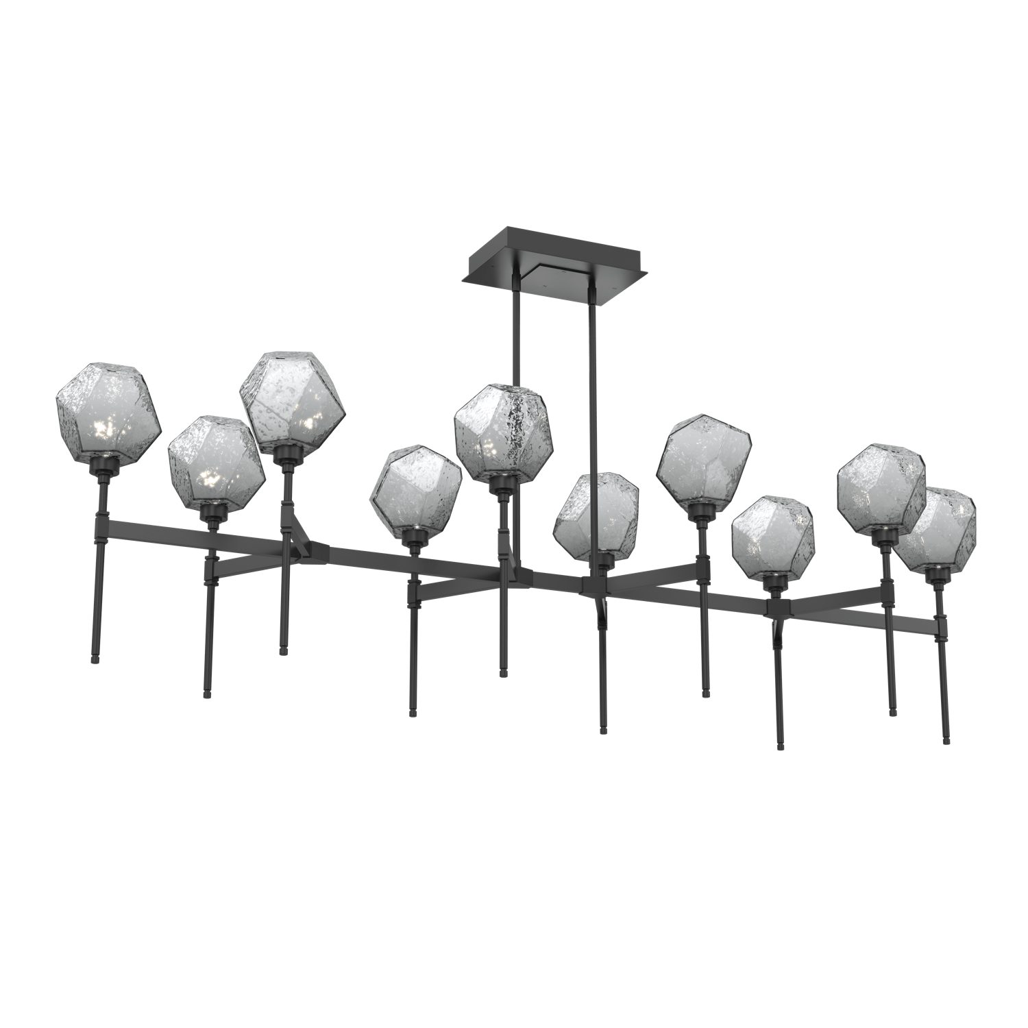 PLB0039-69-MB-S-Hammerton-Studio-Gem-69-inch-linear-belvedere-chandelier-with-matte-black-finish-and-smoke-blown-glass-shades-and-LED-lamping