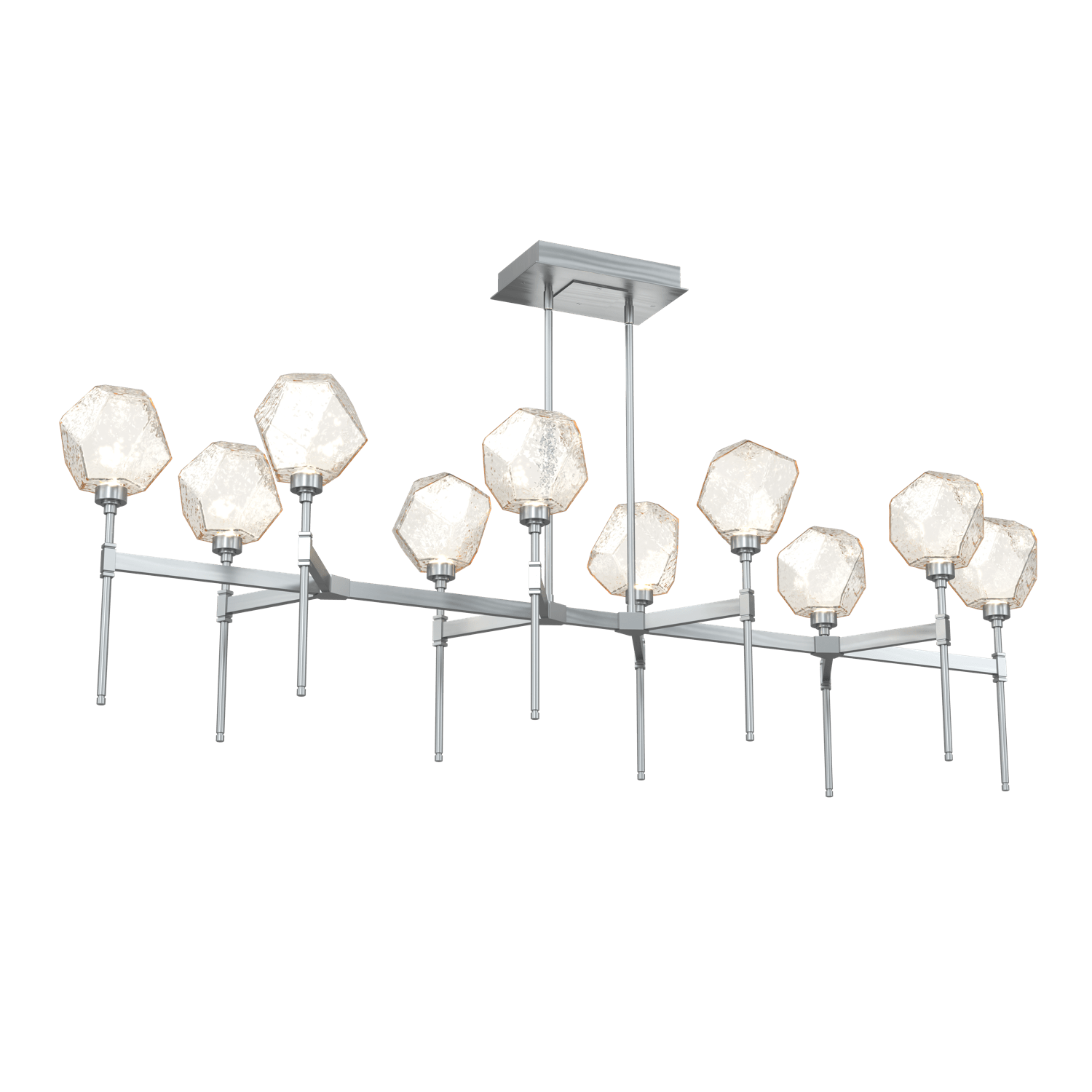 PLB0039-69-SN-A-Hammerton-Studio-Gem-69-inch-linear-belvedere-chandelier-with-satin-nickel-finish-and-amber-blown-glass-shades-and-LED-lamping