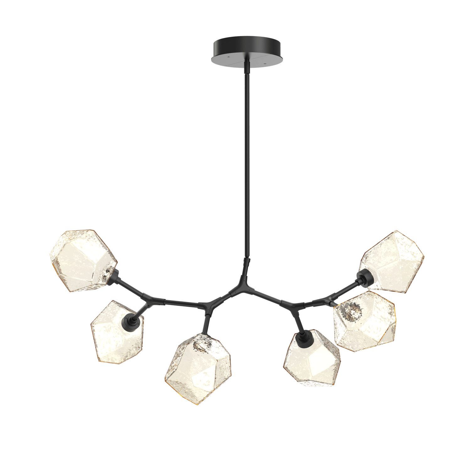 PLB0039-BA-MB-A-Hammerton-Studio-Gem-6-light-modern-branch-chandelier-with-matte-black-finish-and-amber-blown-glass-shades-and-LED-lamping