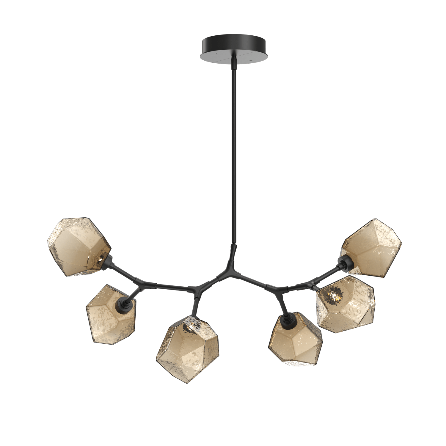 PLB0039-BA-MB-B-Hammerton-Studio-Gem-6-light-modern-branch-chandelier-with-matte-black-finish-and-bronze-blown-glass-shades-and-LED-lamping
