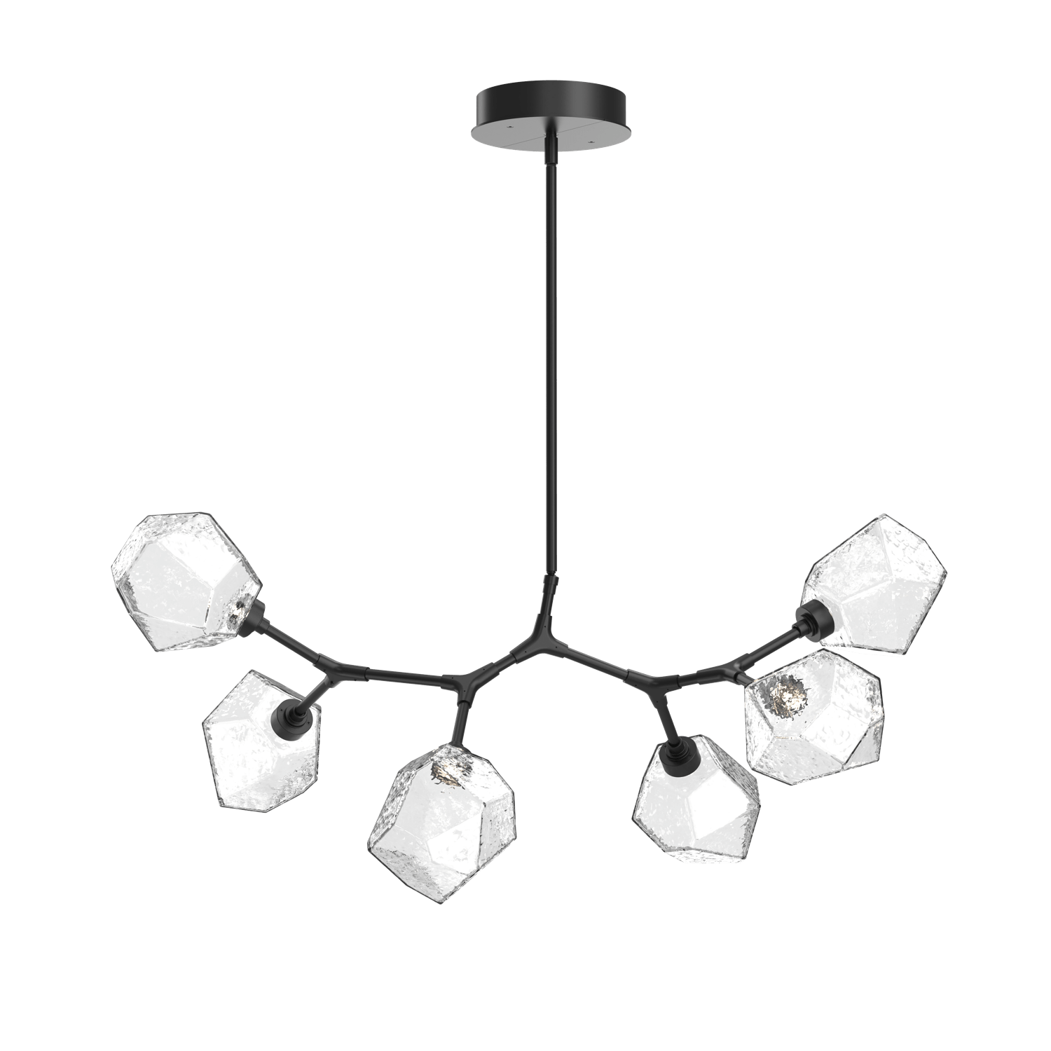 PLB0039-BA-MB-C-Hammerton-Studio-Gem-6-light-modern-branch-chandelier-with-matte-black-finish-and-clear-blown-glass-shades-and-LED-lamping