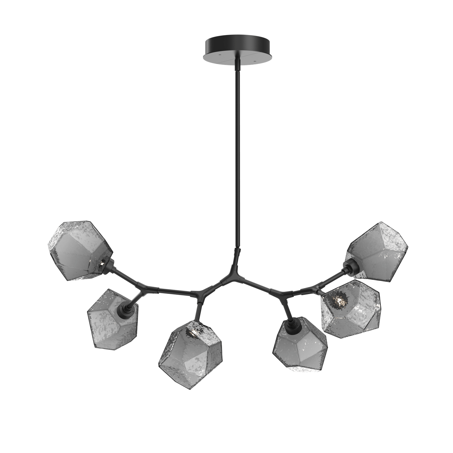 PLB0039-BA-MB-S-Hammerton-Studio-Gem-6-light-modern-branch-chandelier-with-matte-black-finish-and-smoke-blown-glass-shades-and-LED-lamping