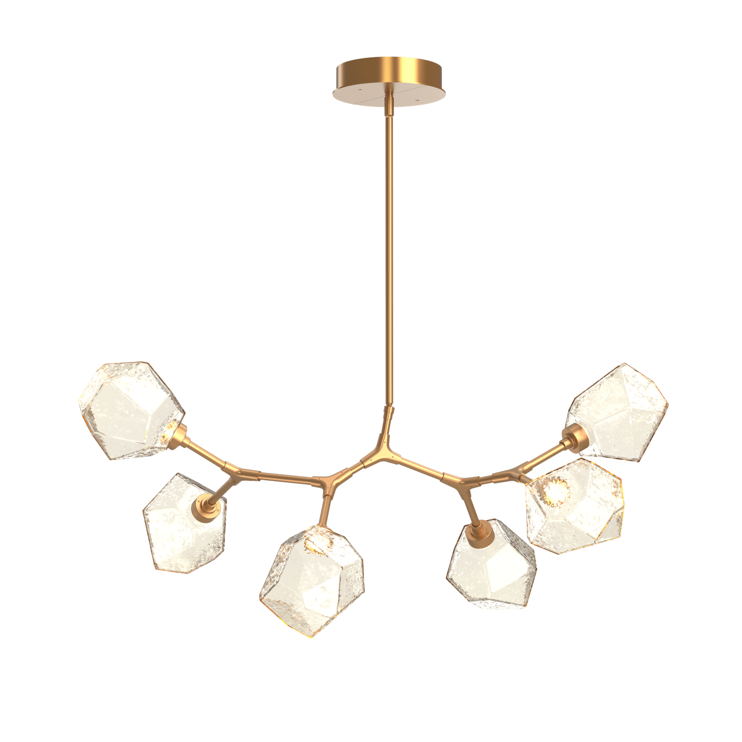 PLB0039-BA-NB-A-Hammerton-Studio-Gem-6-light-modern-branch-chandelier-with-novel-brass-finish-and-amber-blown-glass-shades-and-LED-lamping