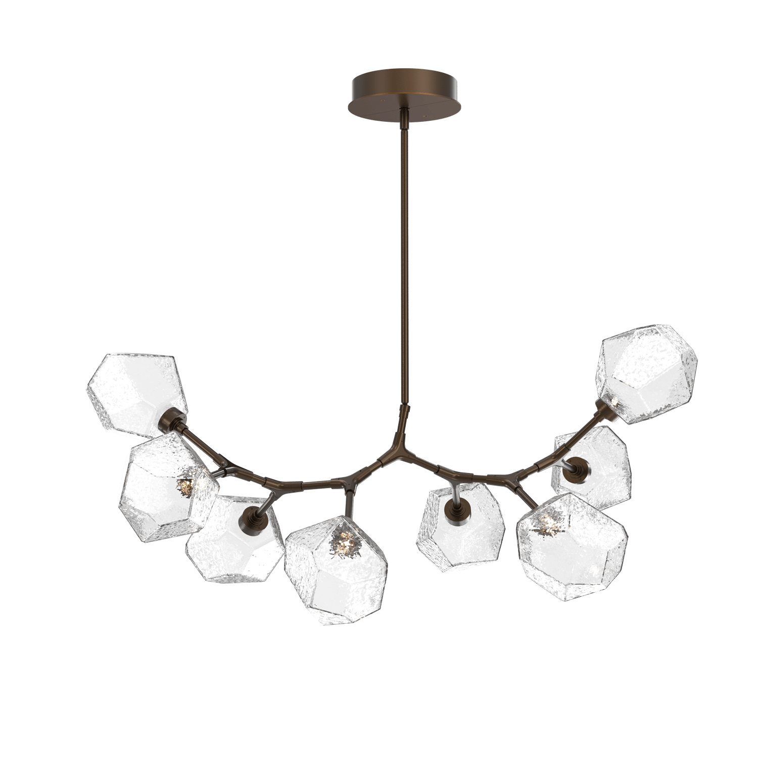 PLB0039-BB-FB-C-Hammerton-Studio-Gem-8-light-modern-branch-chandelier-with-flat-bronze-finish-and-clear-blown-glass-shades-and-LED-lamping