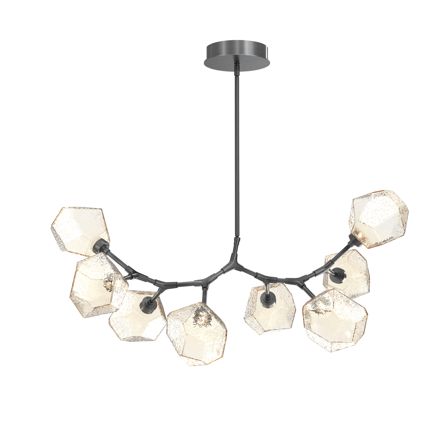 PLB0039-BB-GM-A-Hammerton-Studio-Gem-8-light-modern-branch-chandelier-with-gunmetal-finish-and-amber-blown-glass-shades-and-LED-lamping