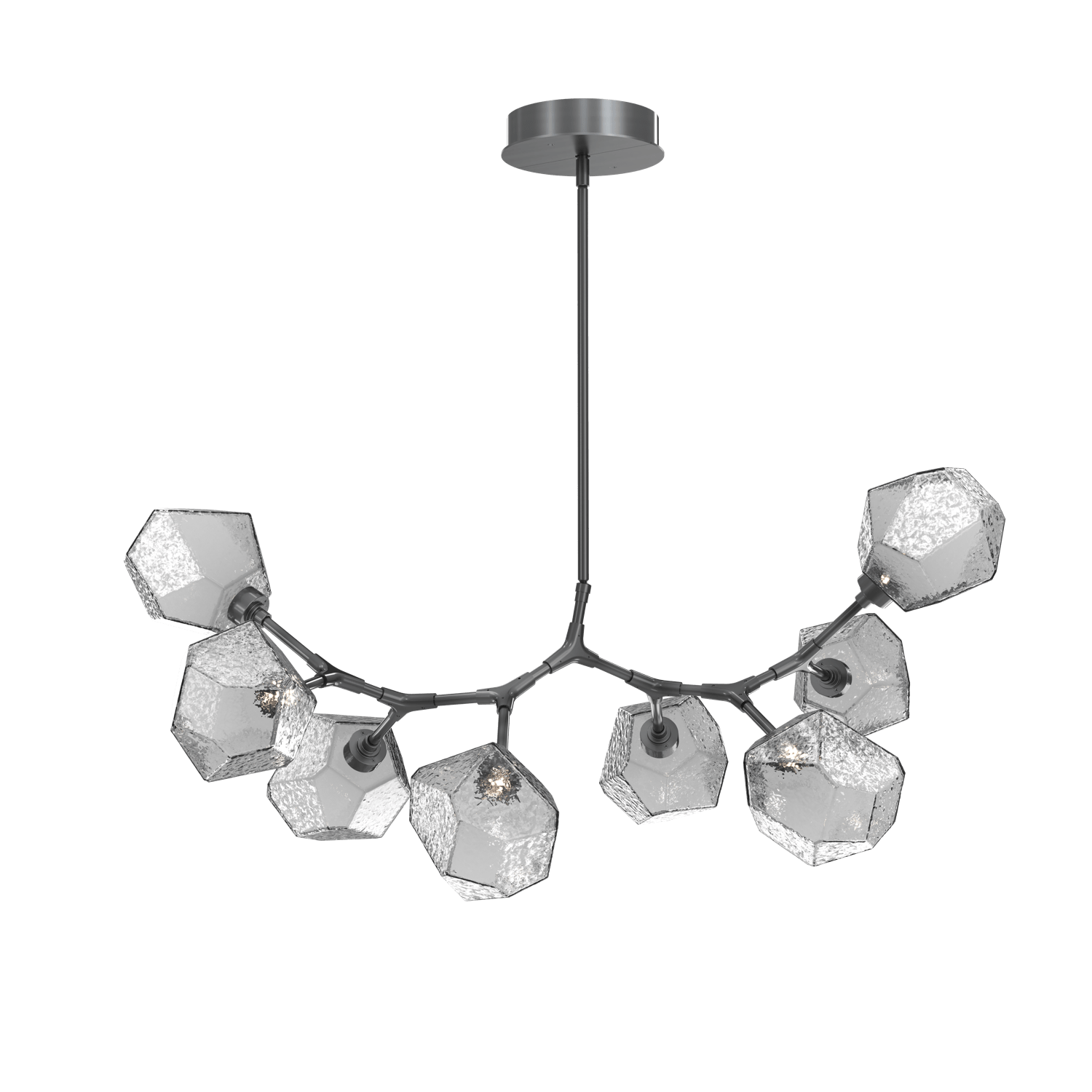 PLB0039-BB-GM-C-Hammerton-Studio-Gem-8-light-modern-branch-chandelier-with-gunmetal-finish-and-clear-blown-glass-shades-and-LED-lamping