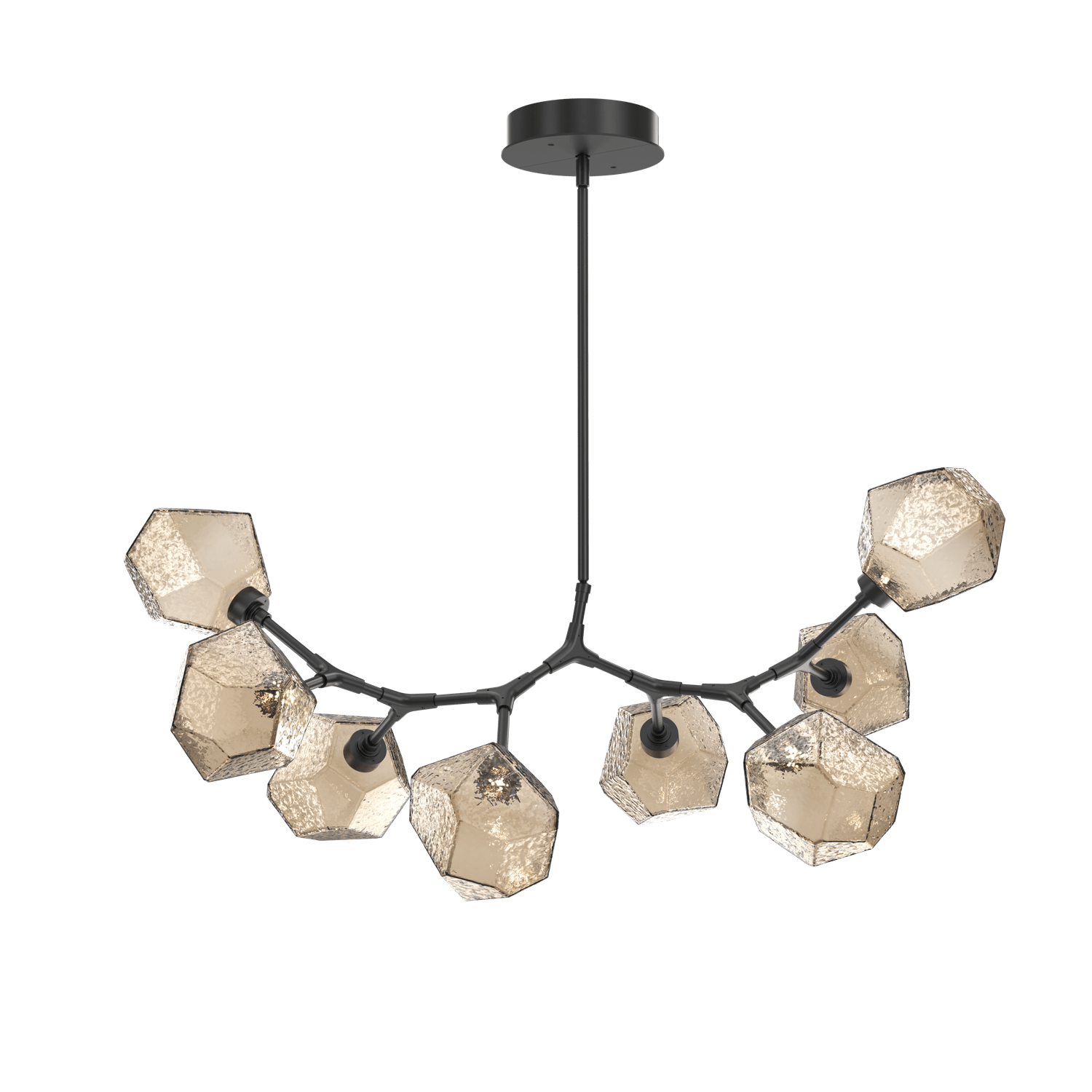 PLB0039-BB-MB-B-Hammerton-Studio-Gem-8-light-modern-branch-chandelier-with-matte-black-finish-and-bronze-blown-glass-shades-and-LED-lamping
