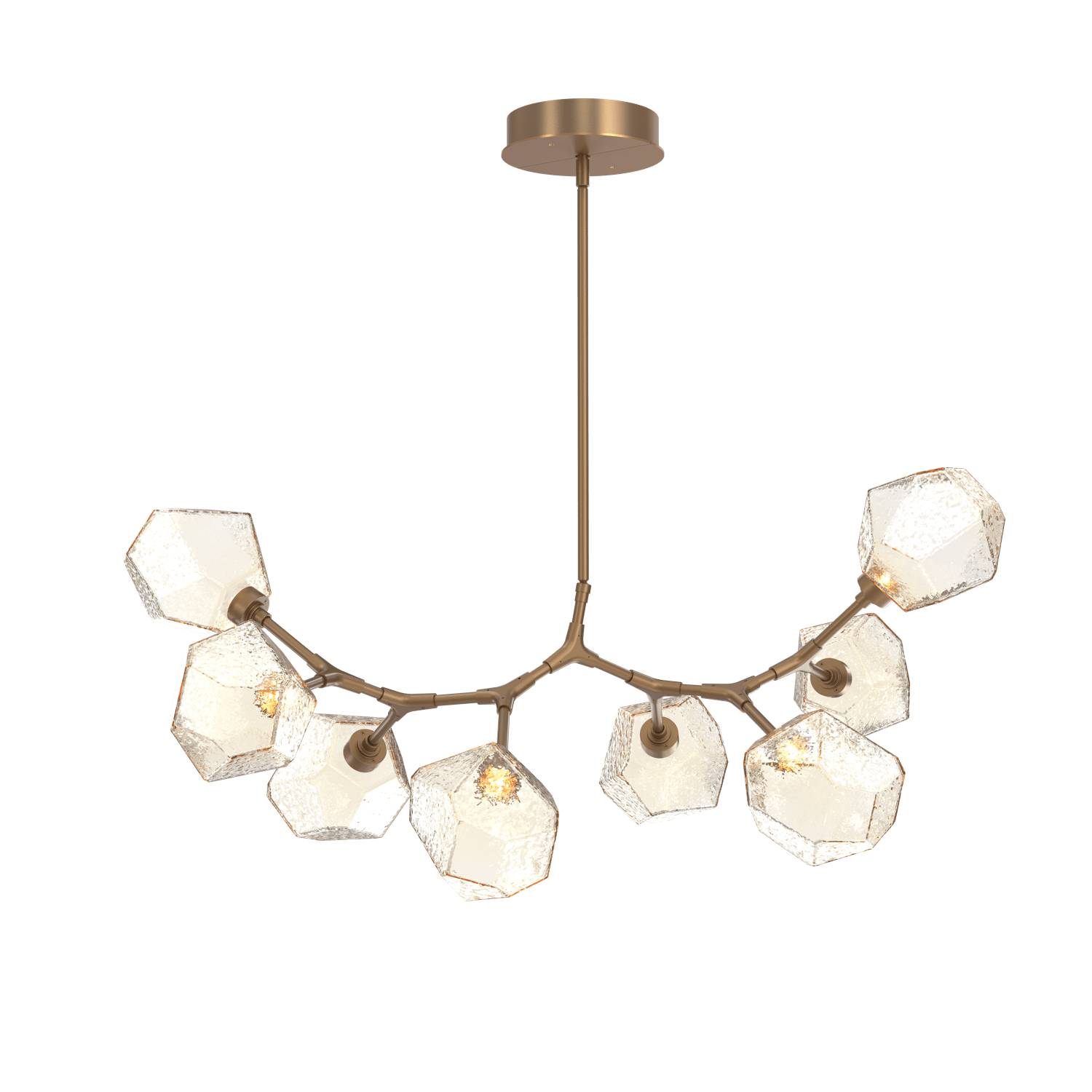 PLB0039-BB-NB-A-Hammerton-Studio-Gem-8-light-modern-branch-chandelier-with-novel-brass-finish-and-amber-blown-glass-shades-and-LED-lamping