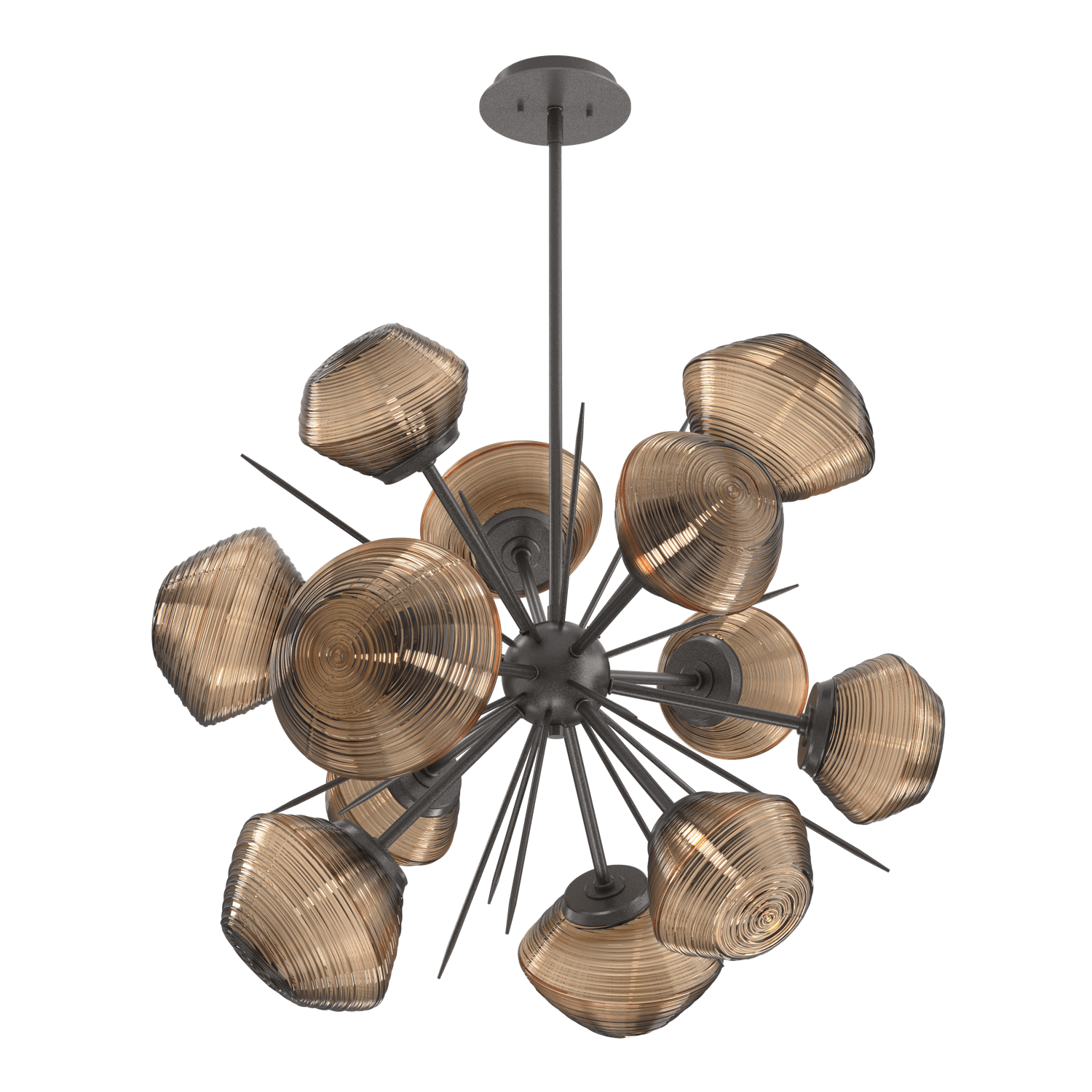 CHB0089-0G-GP-B-Hammerton-Studio-Mesa-36-inch-starburst-chandelier-with-graphite-finish-and-bronze-blown-glass-shades-and-LED-lamping