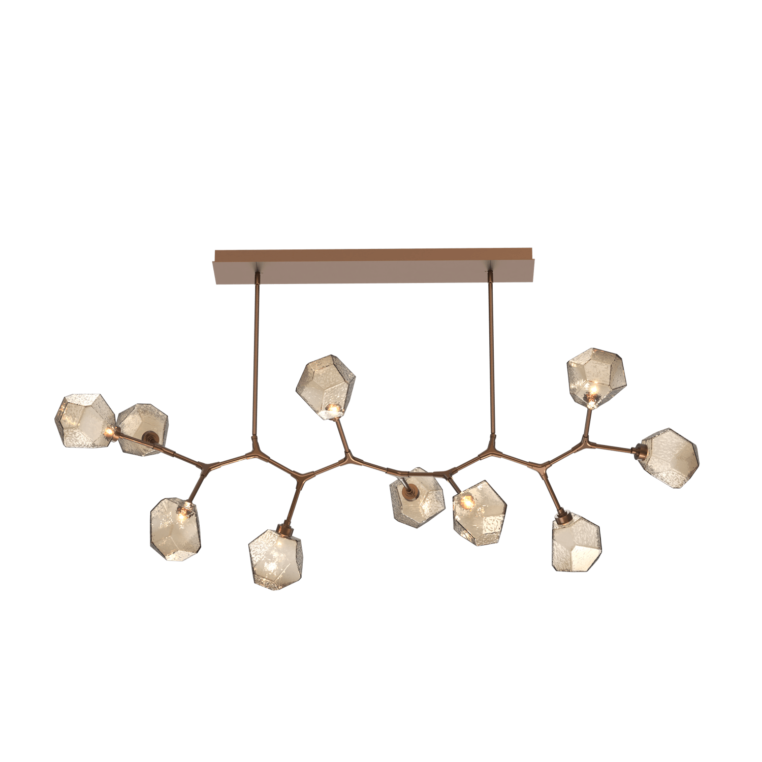 PLB0039-BC-BB-B-Hammerton-Studio-Gem-10-light-modern-branch-chandelier-with-burnished-bronze-finish-and-bronze-blown-glass-shades-and-LED-lamping