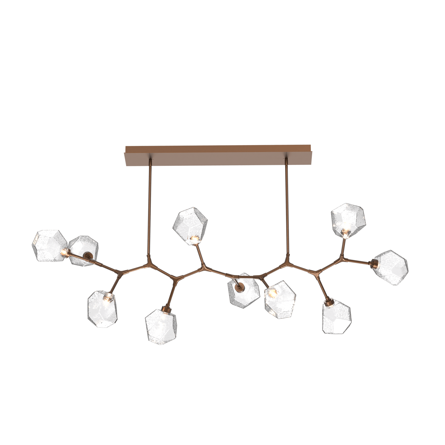 PLB0039-BC-BB-C-Hammerton-Studio-Gem-10-light-modern-branch-chandelier-with-burnished-bronze-finish-and-clear-blown-glass-shades-and-LED-lamping