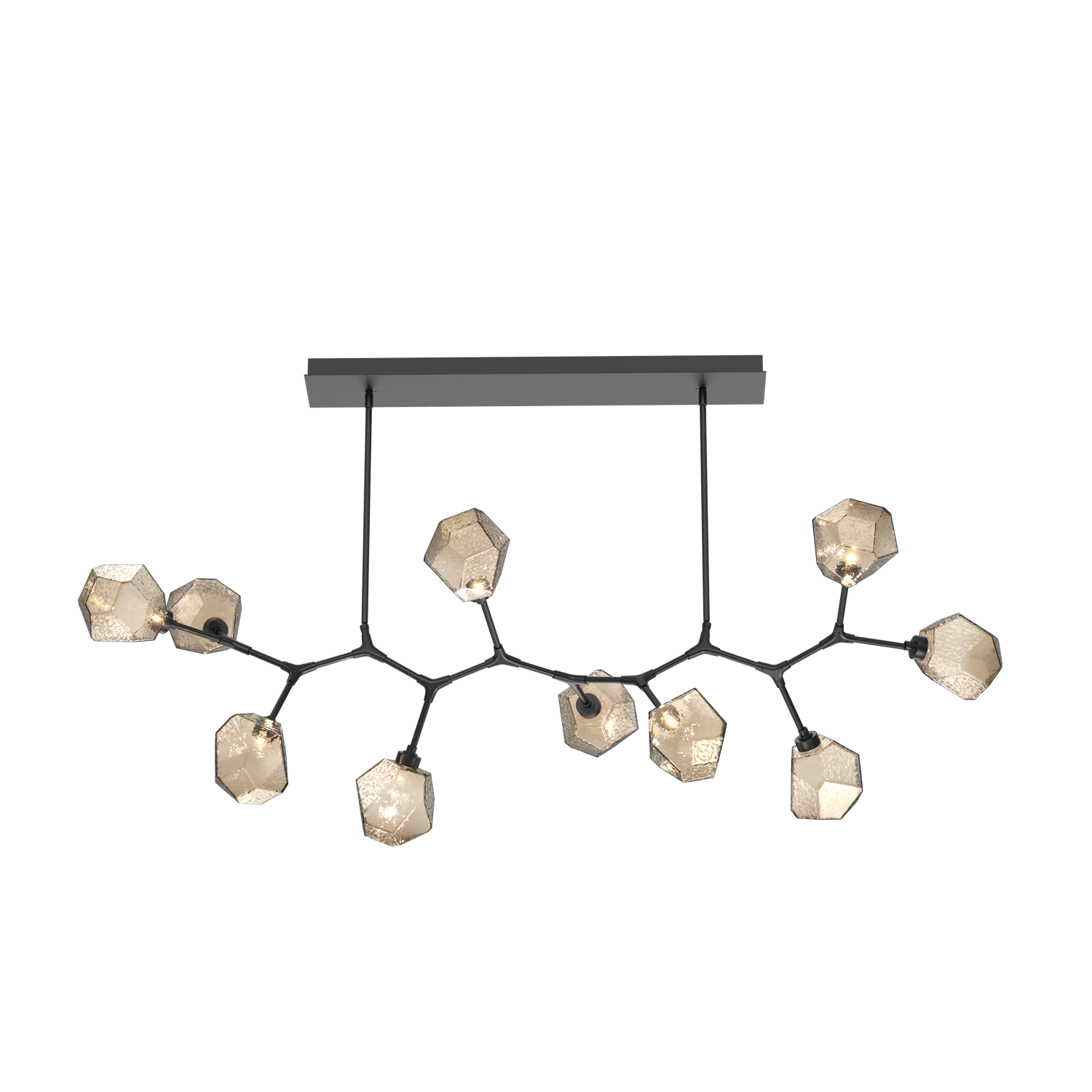 PLB0039-BC-MB-B-Hammerton-Studio-Gem-10-light-modern-branch-chandelier-with-matte-black-finish-and-bronze-blown-glass-shades-and-LED-lamping