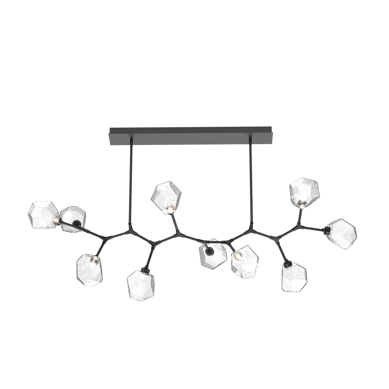 PLB0039-BC-MB-C-Hammerton-Studio-Gem-10-light-modern-branch-chandelier-with-matte-black-finish-and-clear-blown-glass-shades-and-LED-lamping