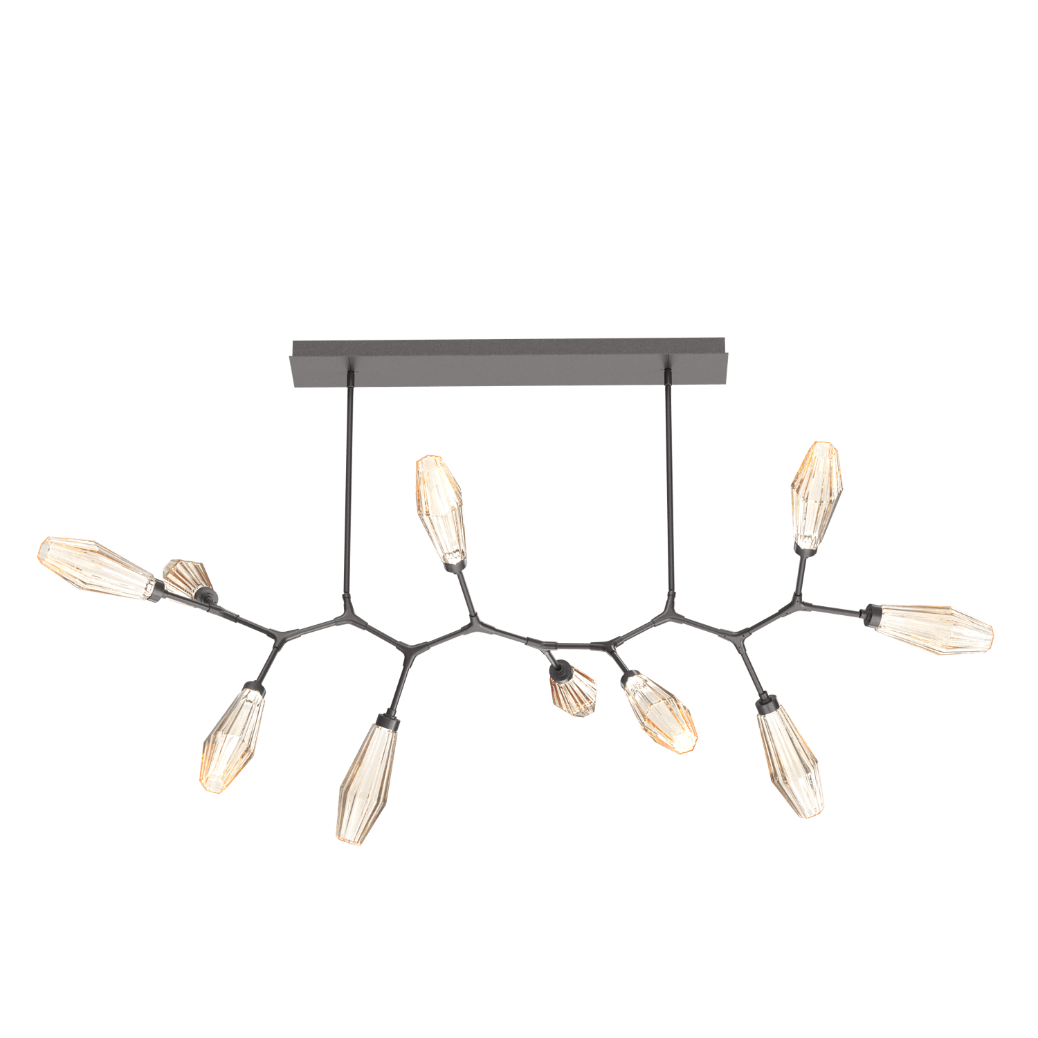 PLB0049-BC-GP-RA-Hammerton-Studio-Aalto-10-light-modern-branch-chandelier-with-graphite-finish-and-optic-ribbed-amber-glass-shades-and-LED-lamping