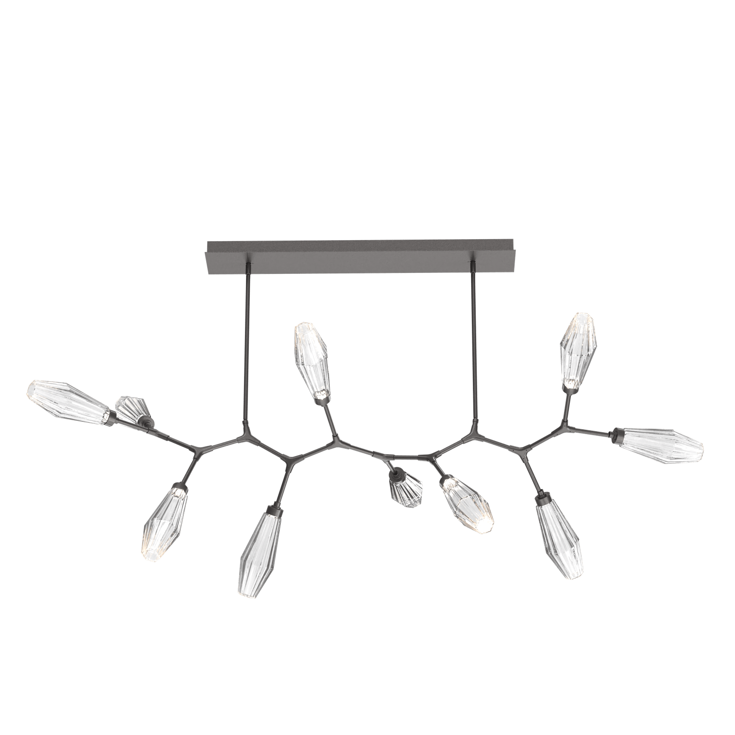PLB0049-BC-GP-RC-Hammerton-Studio-Aalto-10-light-modern-branch-chandelier-with-graphite-finish-and-optic-ribbed-clear-glass-shades-and-LED-lamping