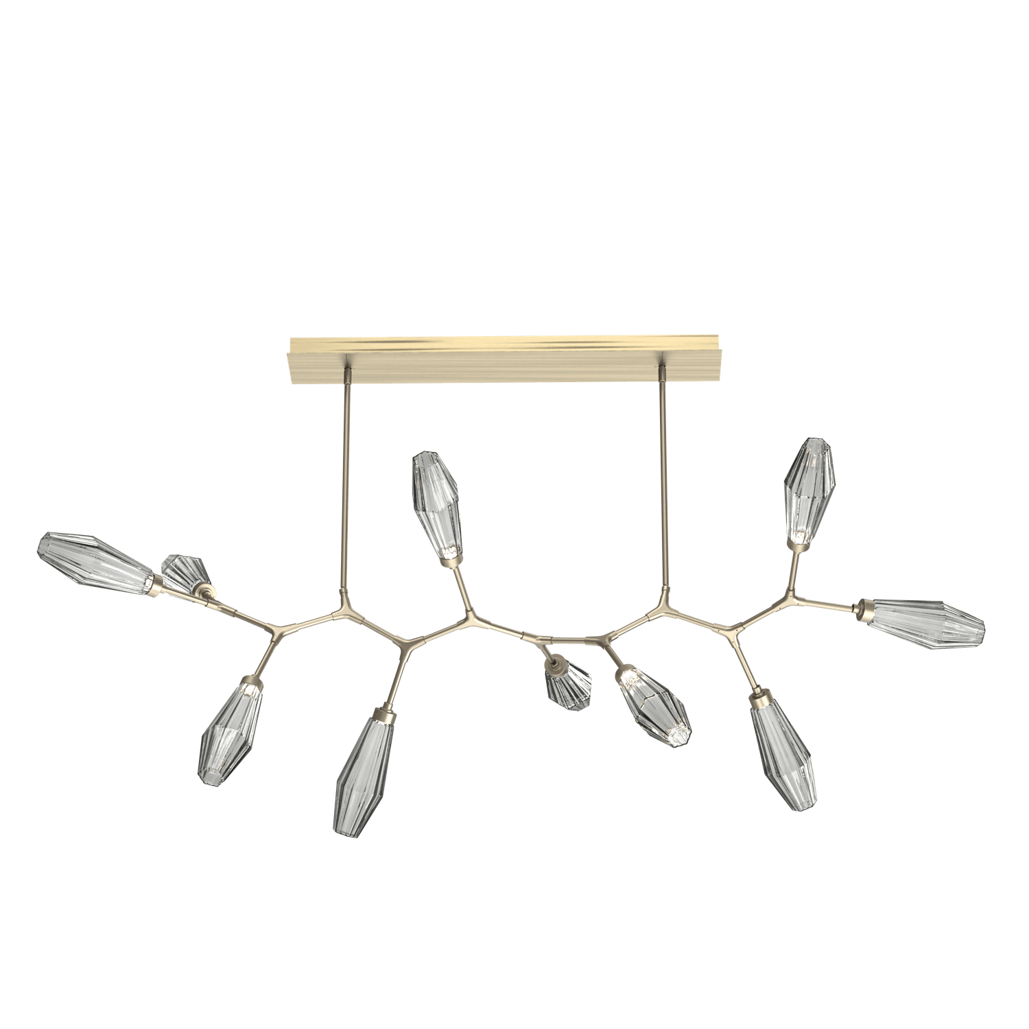 PLB0049-BC-HB-RS-Hammerton-Studio-Aalto-10-light-modern-branch-chandelier-with-heritage-brass-finish-and-optic-ribbed-smoke-glass-shades-and-LED-lamping