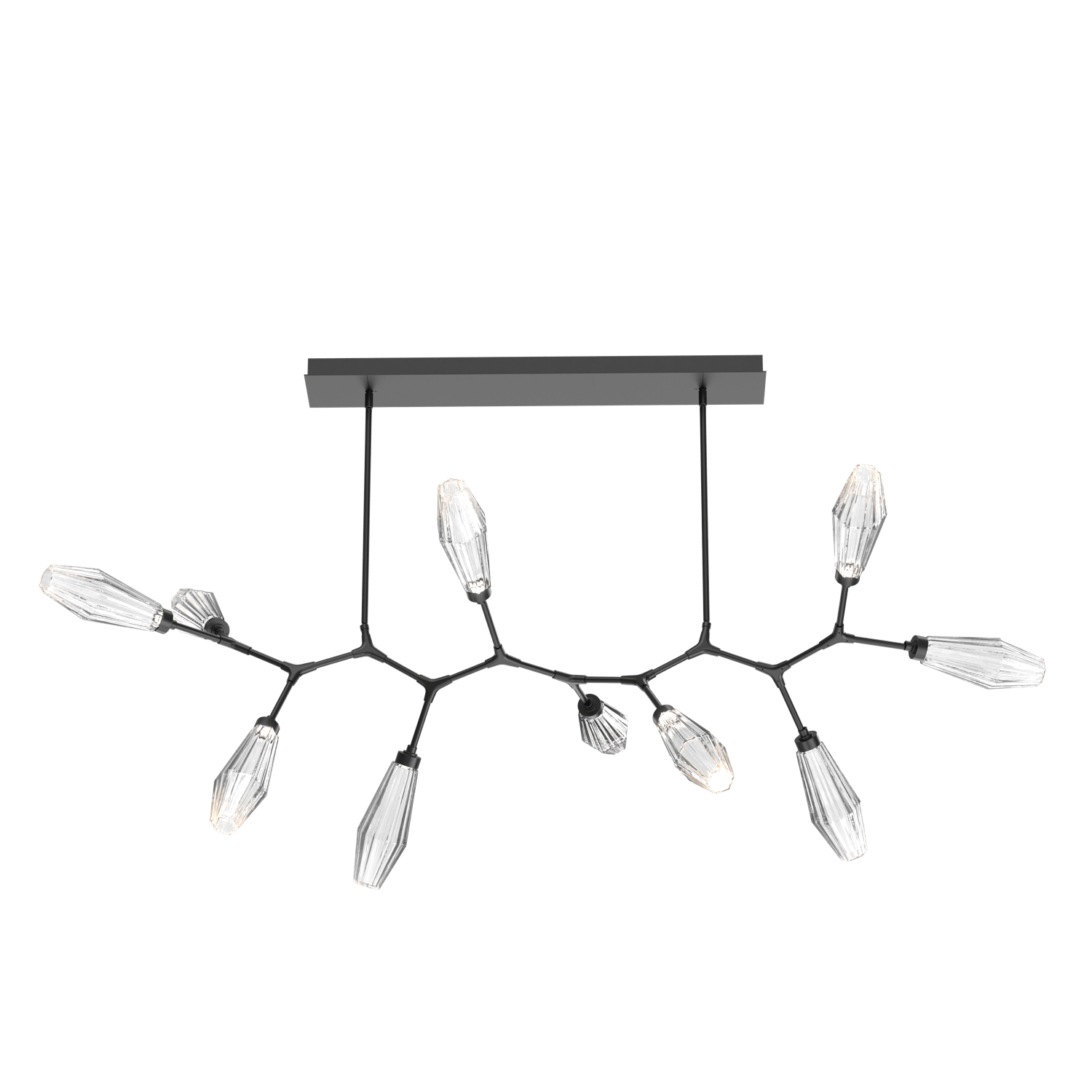 PLB0049-BC-MB-RC-Hammerton-Studio-Aalto-10-light-modern-branch-chandelier-with-matte-black-finish-and-optic-ribbed-clear-glass-shades-and-LED-lamping