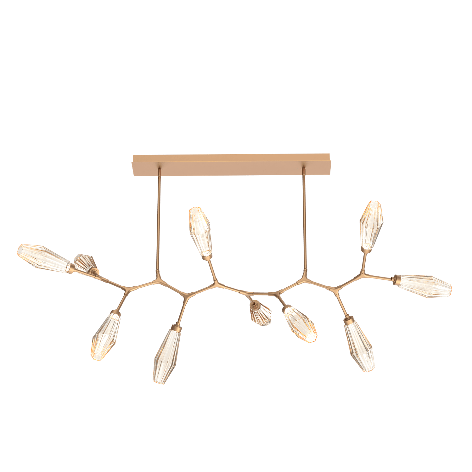 PLB0049-BC-NB-RA-Hammerton-Studio-Aalto-10-light-modern-branch-chandelier-with-novel-brass-finish-and-optic-ribbed-amber-glass-shades-and-LED-lamping